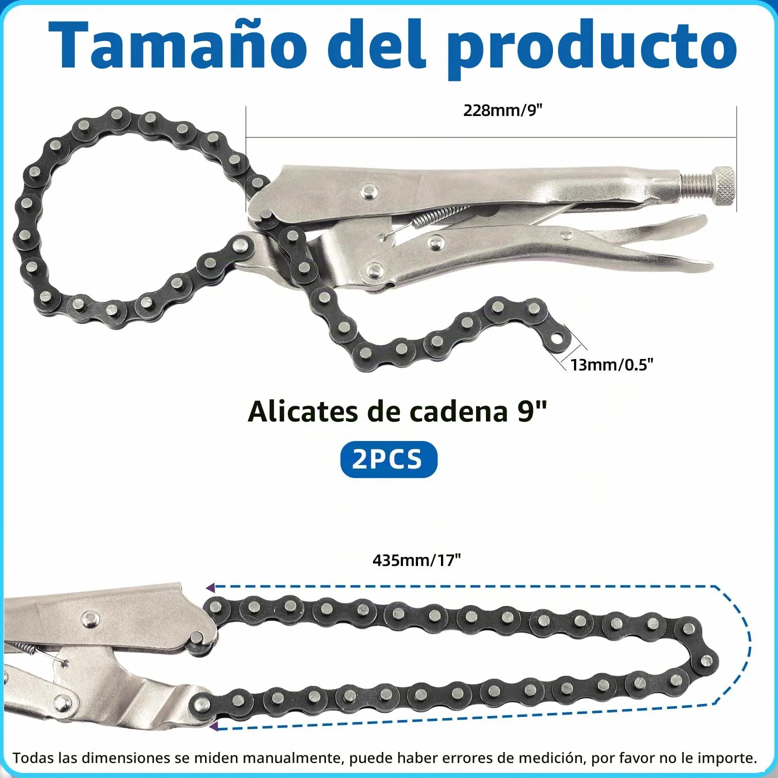 Glarks 2 clips de cadena de bloqueo de 9 pulgadas, con cadena de 20 pulgadas, pinzas de cadena de llave de Sierra de cadena pesada, pinzas de cadena de acero y desencadenadores de liberación rápida