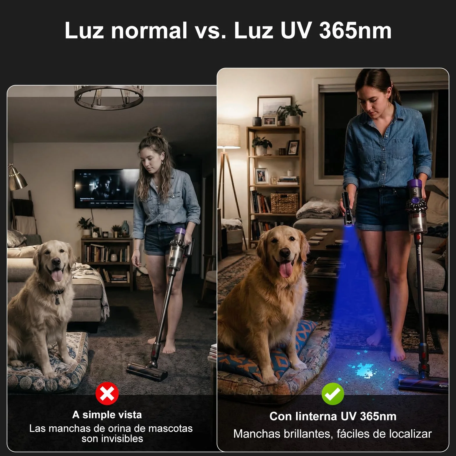 Shadowhawk 365nm Linterna Ultravioleta Con Lente De Filtro - 30W De 4 Núcleos Linterna UV Potente Recargable para la detección de orina de mascotas/curado de resina/rocas/escorpión, etc., Pantalla LCD