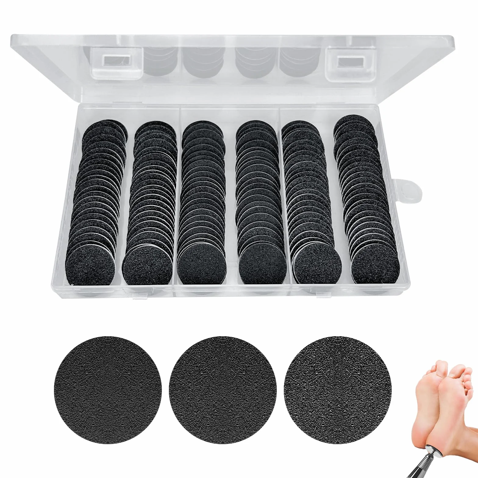 150pzas Feet Grinder Papel de Lija, Herramienta de Pedicura Disco de Lijado, Cuidado de Los Pies, Papel de Lija Duro para la Piel Muerta y Talón Agrietado