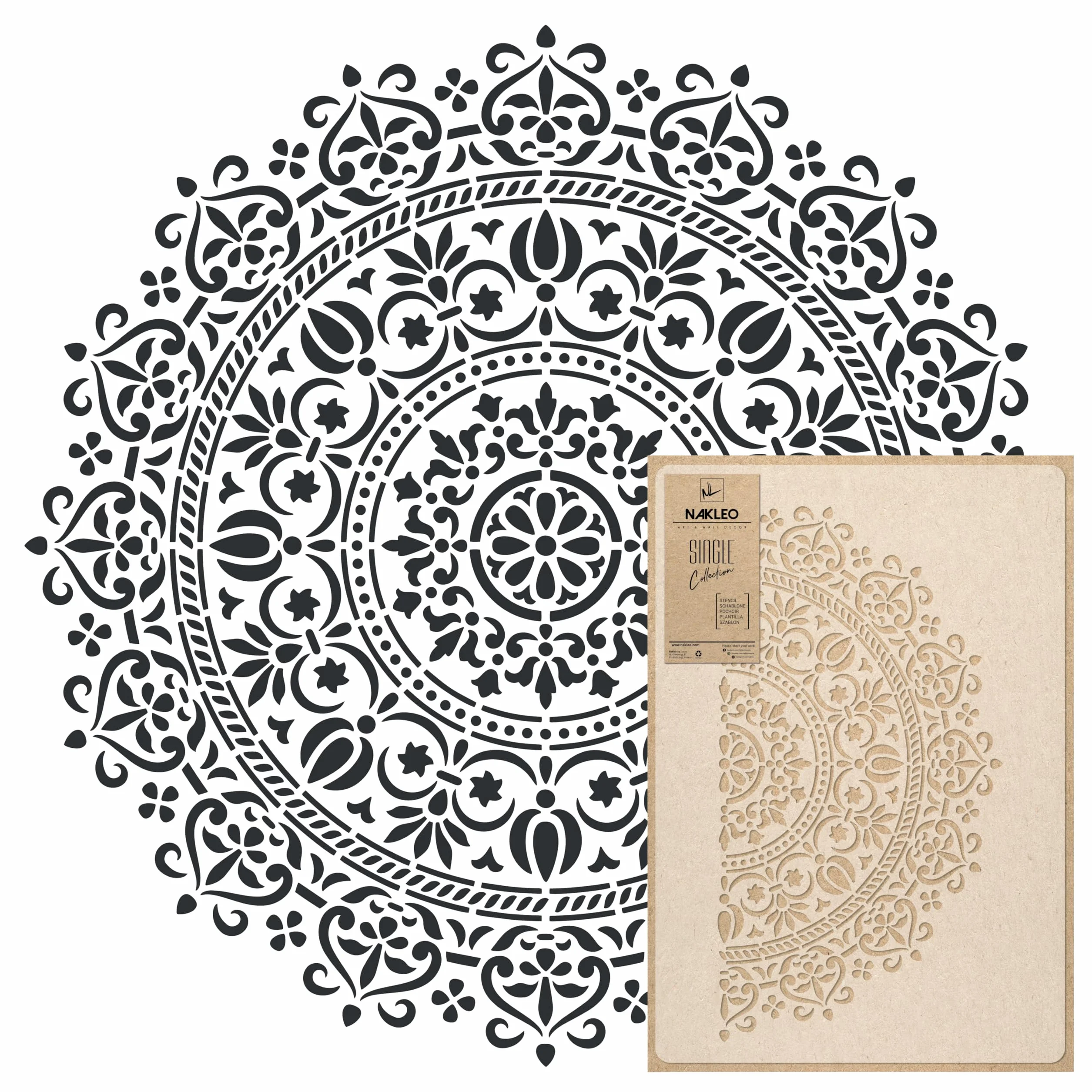 NAKLEO Plantilla de Mandala para Pintar Paredes, Grandes Diámetro 59cm - M, Oriental Círculo Geométrico Ornamento Patrón, Stencil Plástico y Reutilizable, Manualidades DIY Artesanía Casa Decoración
