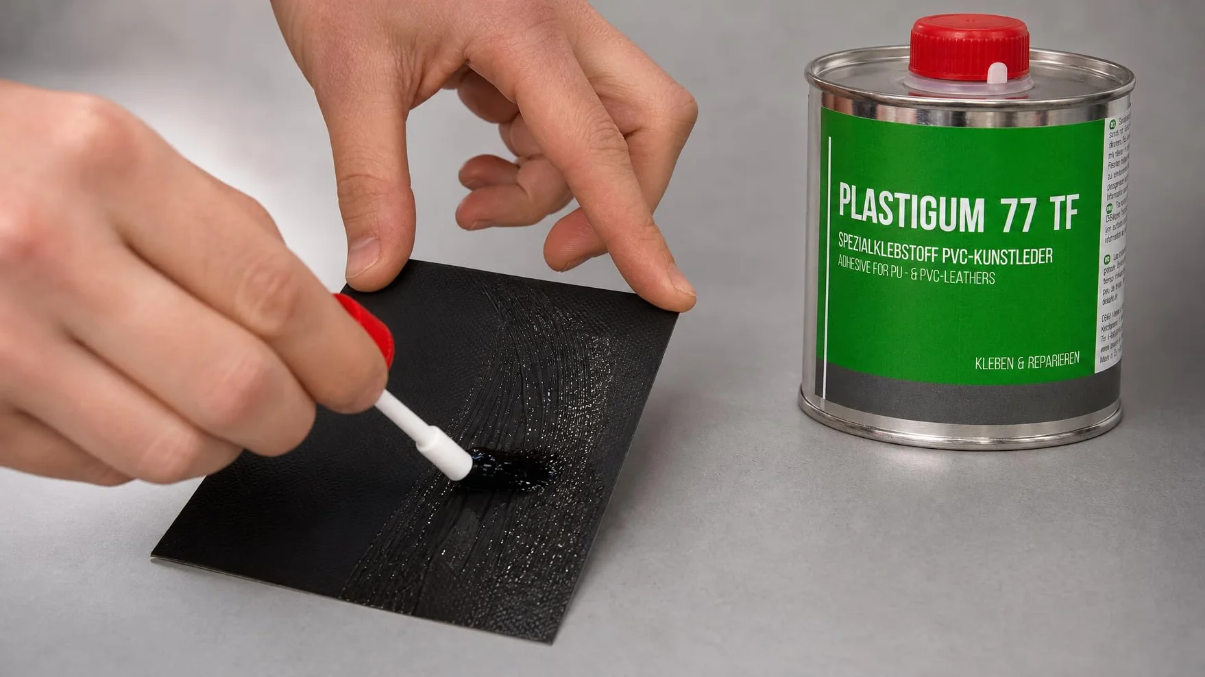 ANKO PLANEN Pegamento para lonas de PVC – Plastigum77 – bote de 250 ml con pincel, adhesivo de contacto para lonas de camión y láminas de PVC para estanques