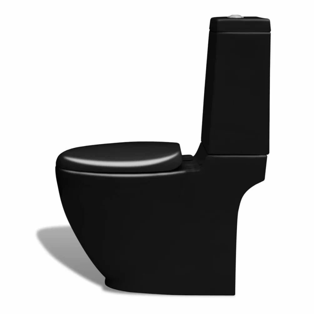 vidaXL Set de Inodoro y Bidé Suelo Pie Cerámica Negro Váter WC Retrete Bidet