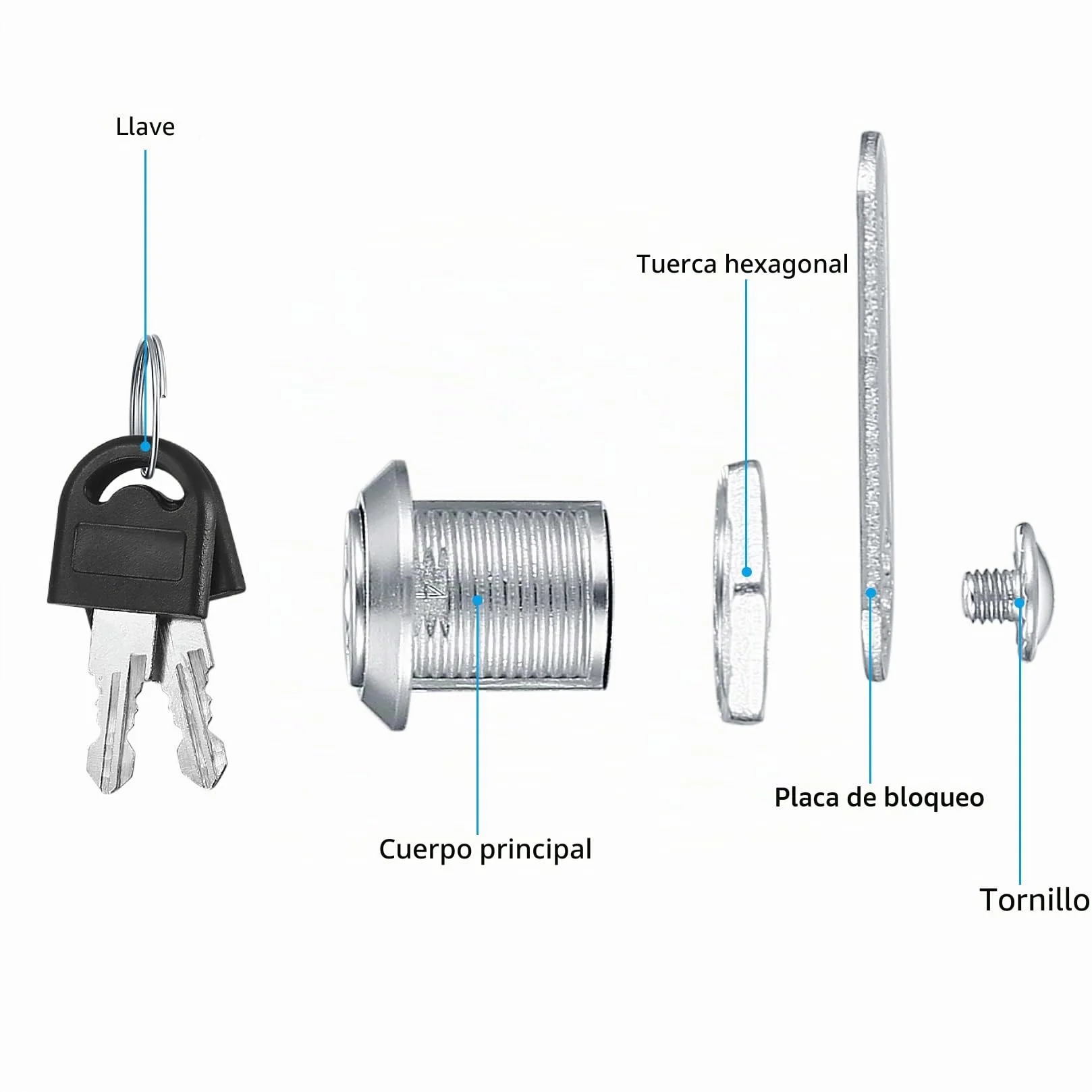 Cerradura de Seguridad para Buzón 16mm 6 Piezas, Bloqueo de Leva con Llaves para Armario Taquillas