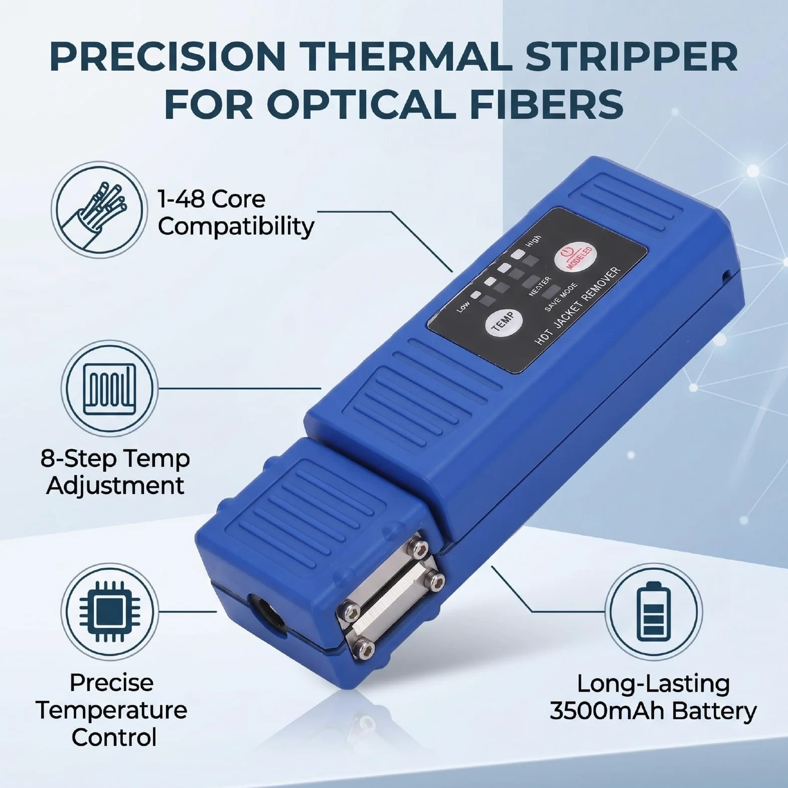 Tangxi Pelacables Térmicos Automáticos de Fibra con 8 Niveles de Temperatura, Herramienta de Pelado de Fibra óptica para 1-48 Núcleos