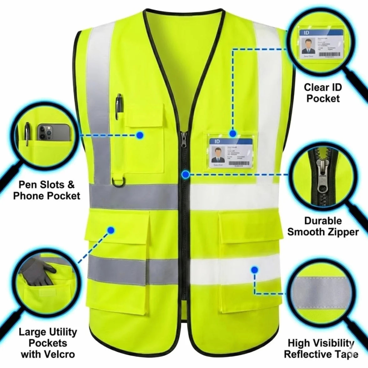 Chaleco de seguridad reflectante de alta visibilidad personalizado para construcción, tráfico y seguridad