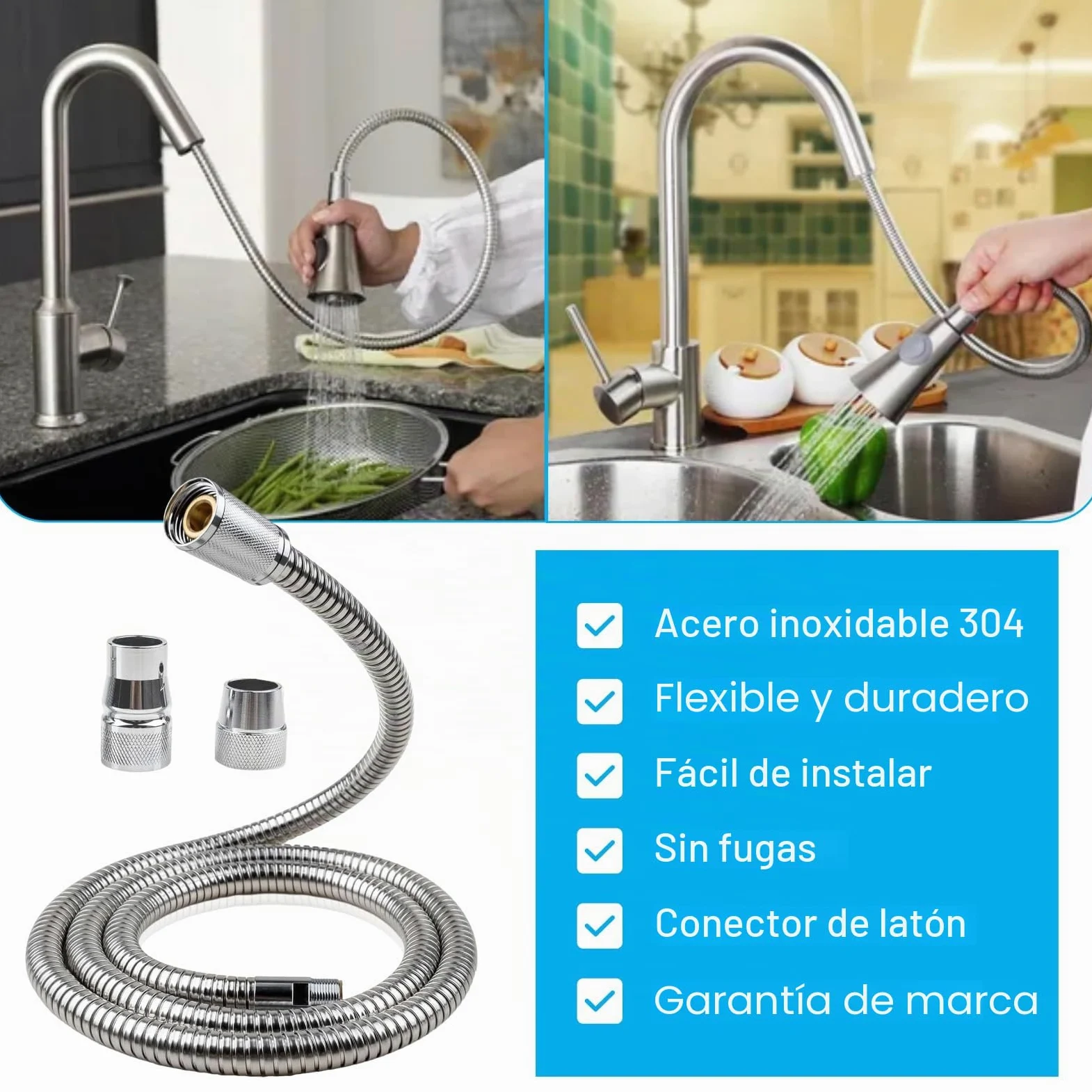 Kit de repuesto de manguera de grifo de cocina de 3 piezas compatible con grifos extraíbles Grohe 48293000, manguera rociadora flexible extraíble