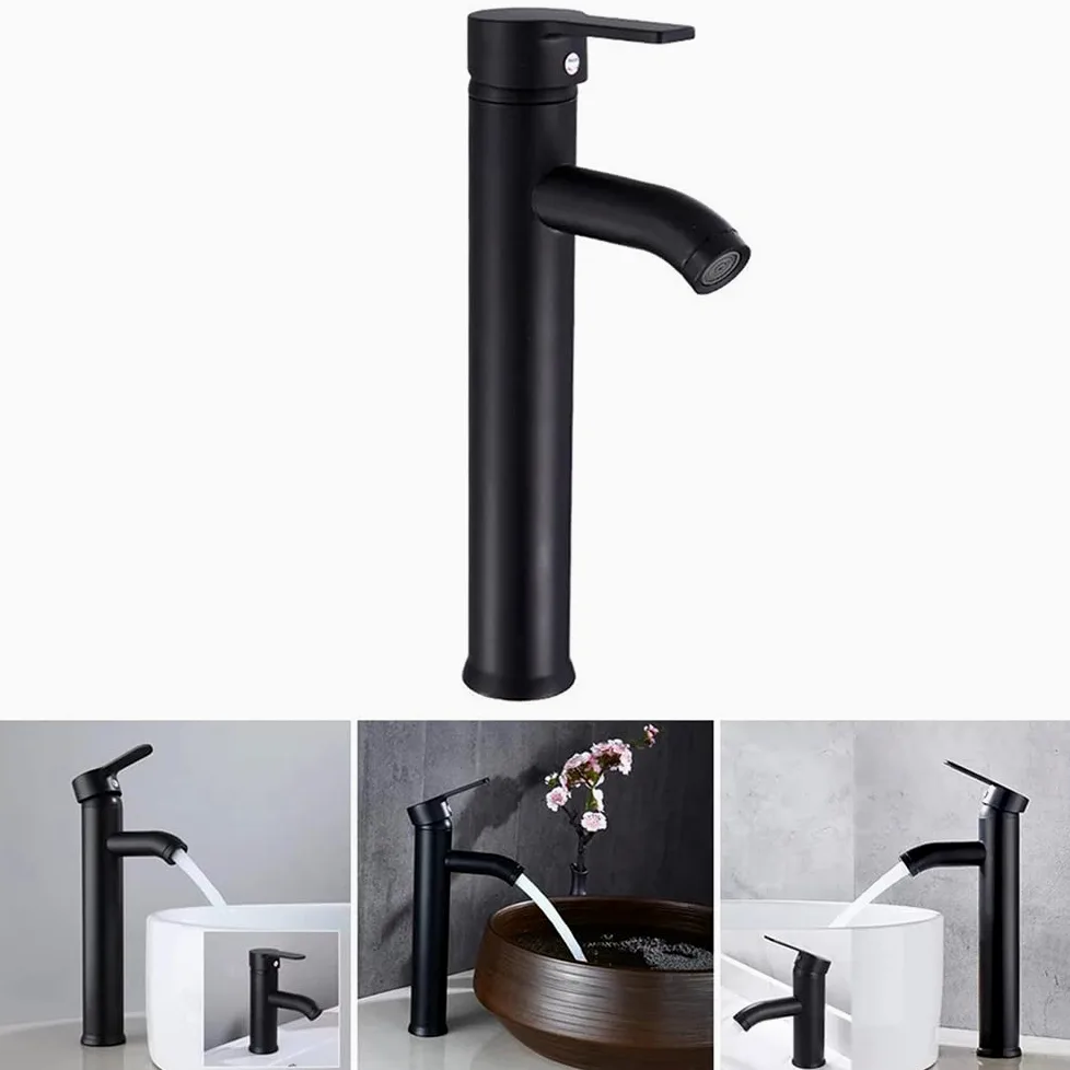NEWFUN Grifo de baño Negro, Mate Grifo Retro de Plataforma Alta, lavabo del Baño es Antioxidante, Antidesgaste, Agua Fria y Caliente Disponible, adecuado de 32 mm a 42 mm