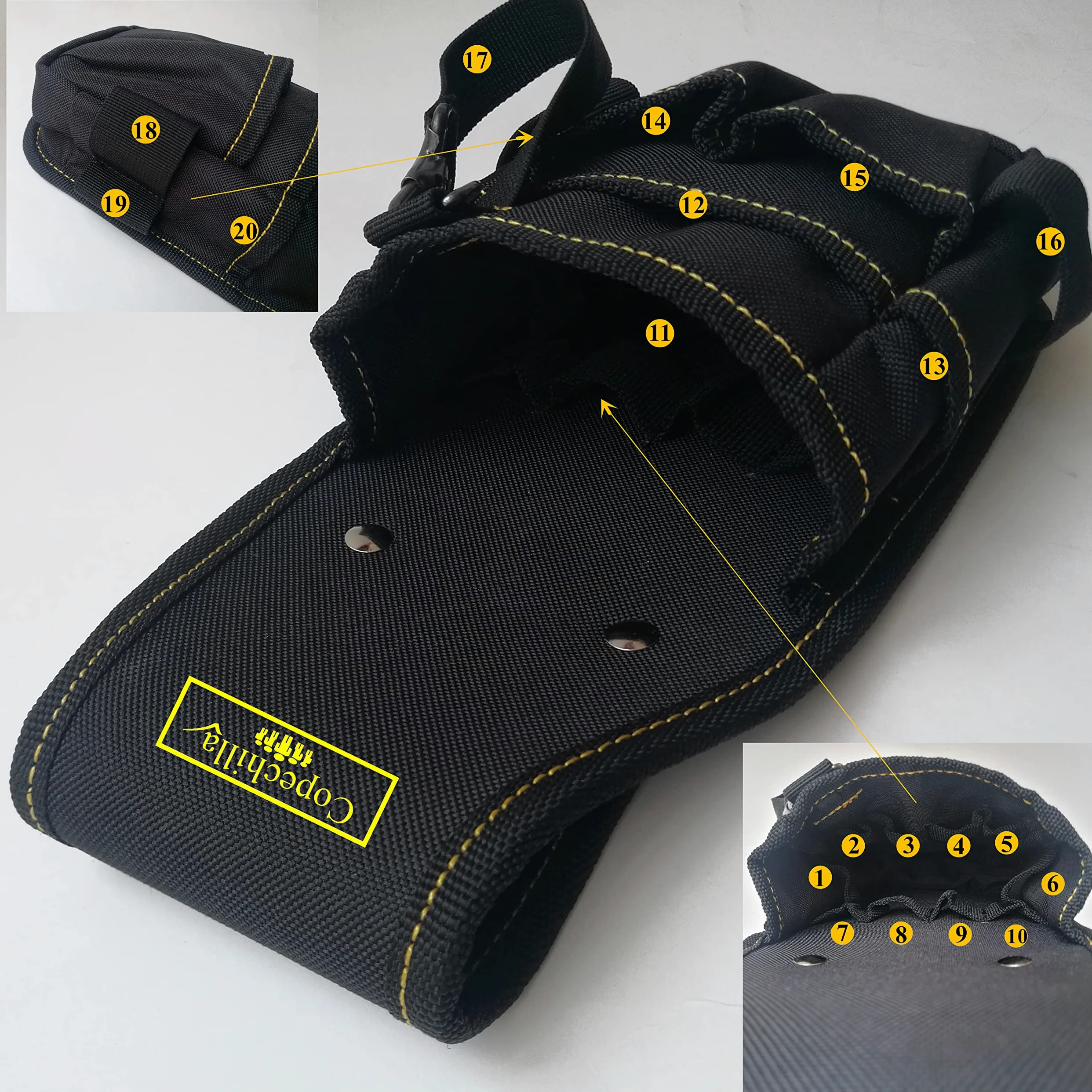 bolsa herramientas negro profesional con cinturón cómodo ensanchamiento ajustable,Refuerzo remaches,Fuerte y resistente al desgaste,Material nailon grueso doble capa,hogar o profesional