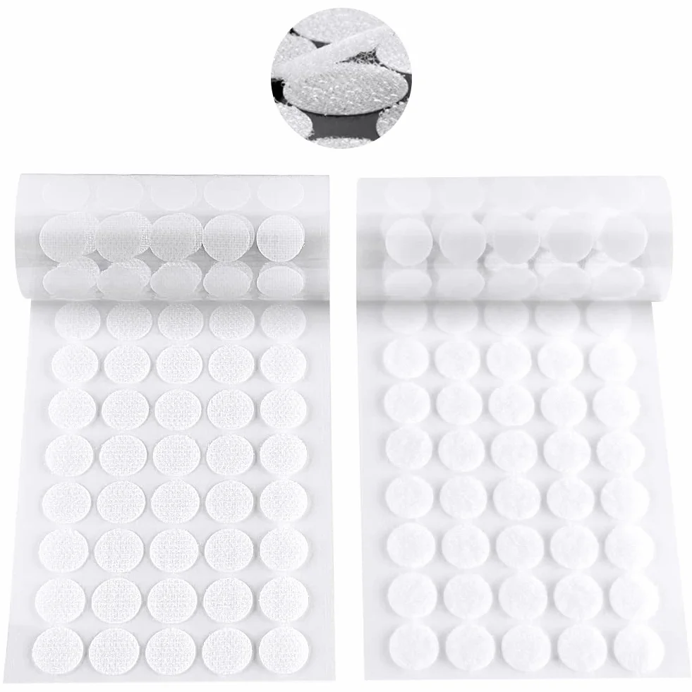 OFFCUP Adhesivo Redondo, 1cm Autoadhesivo Puntos Adhesivo, 504 pares Adesivos Redondos Moedas, Gancho y Bucle Puntos Autoadhesivo para Bricolaje, Manualidades, Pegar Fotos y Sobres (Blanco)