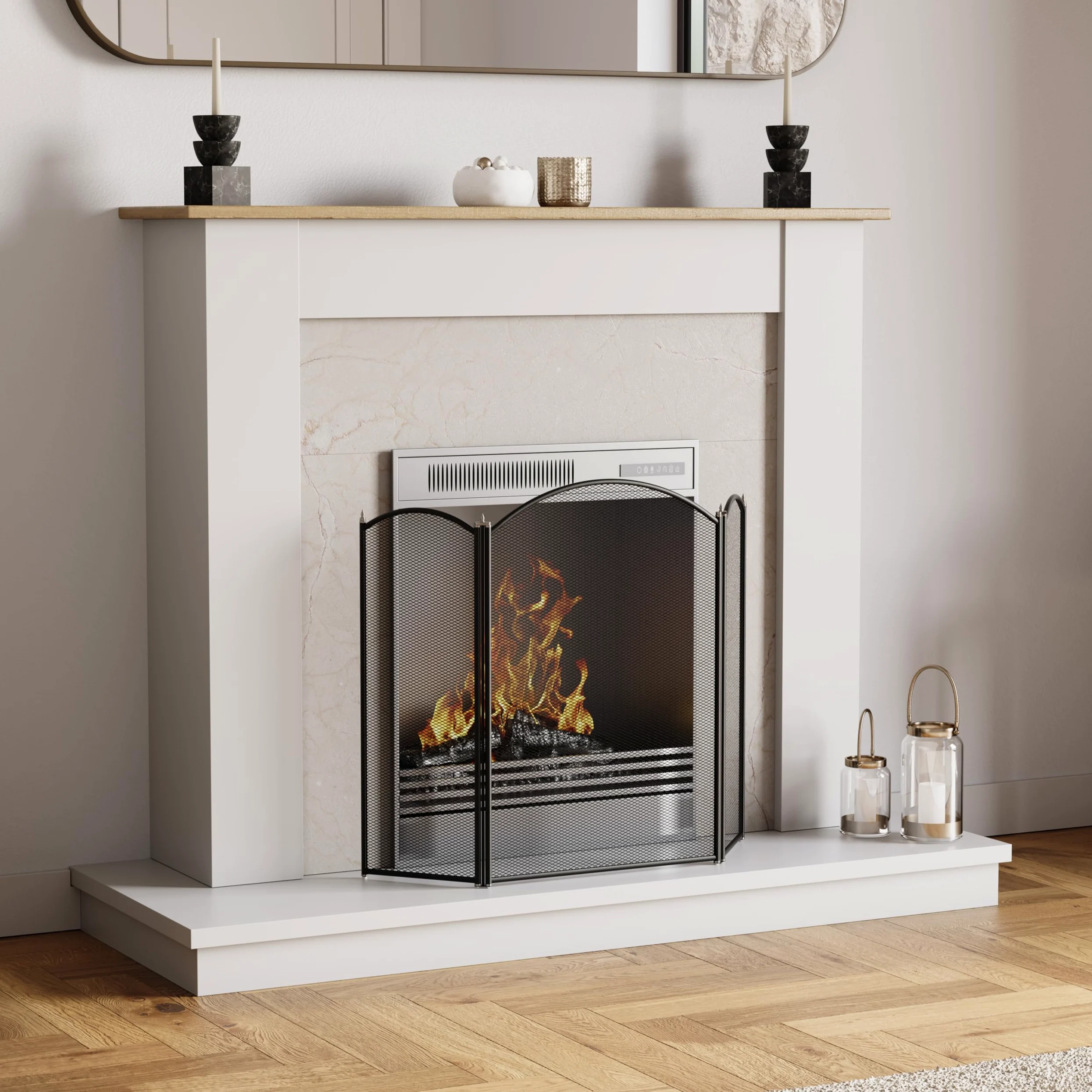 Fire Vida Selby - Protector contra Incendios de 3 Paneles, Metal, Color Negro