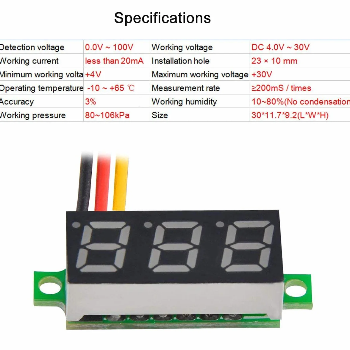 Greluma 5 piezas Mini voltímetro digital DC 0.28" tres hilos 0V-100V - 5 colores
