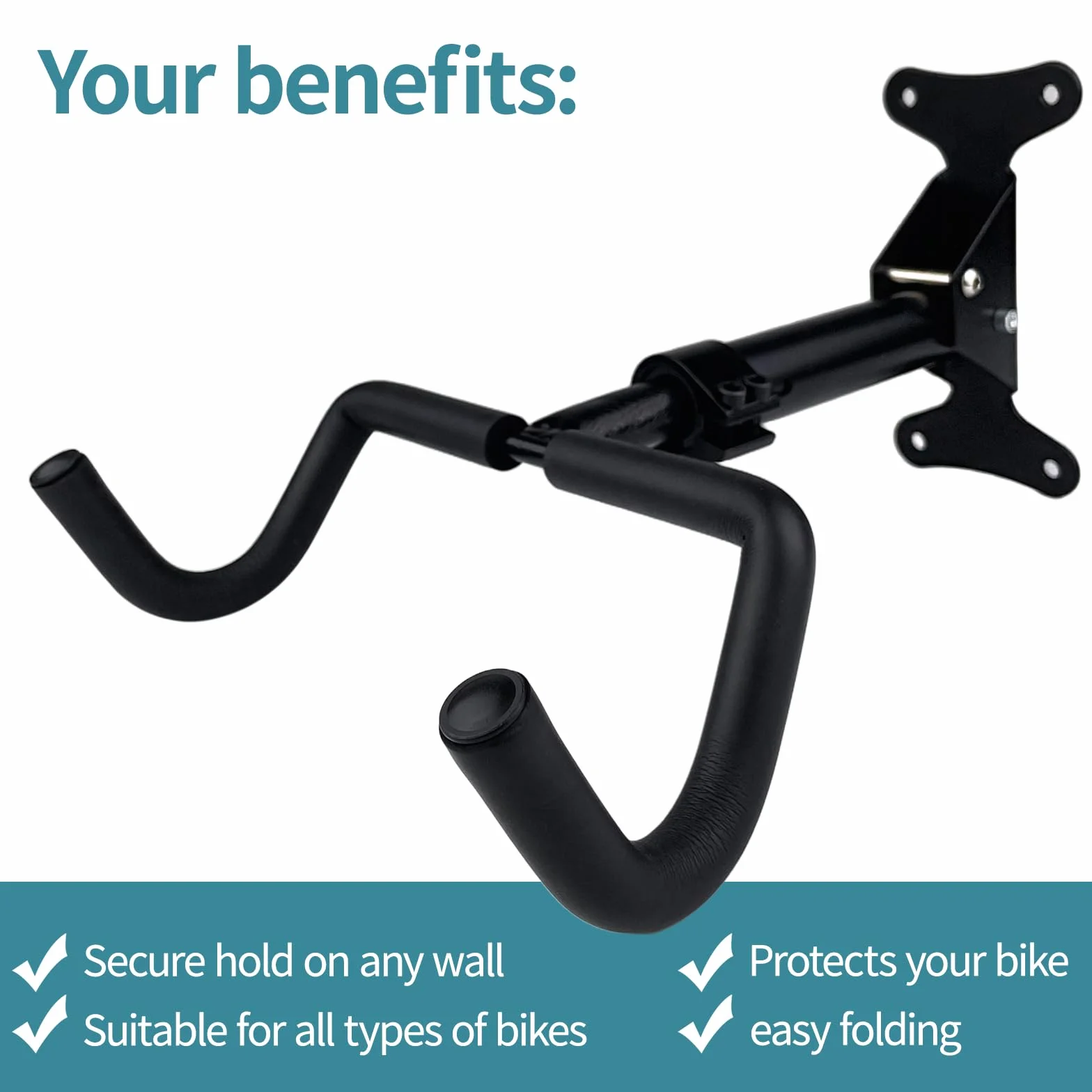 Soporte de Pared Para Bicicleta, Portabicicletas Plegable, Acolchado de Espuma EVA, Material Metálico, Angulo y Distancia de Pared Ajustables, Para Bicicleta de Montaña, de Carre