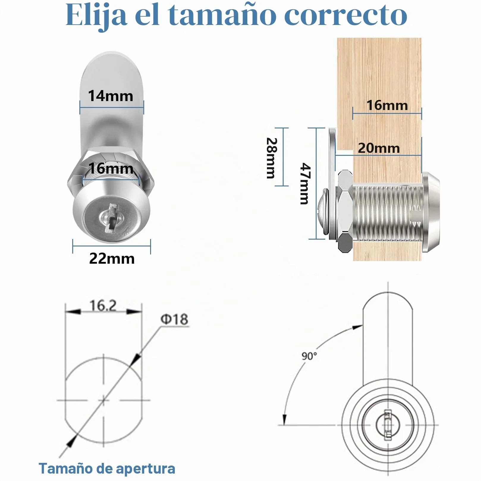 Cerradura Taquilla 20 mm 1 Llave Puerta 16 mm 10 Piezas