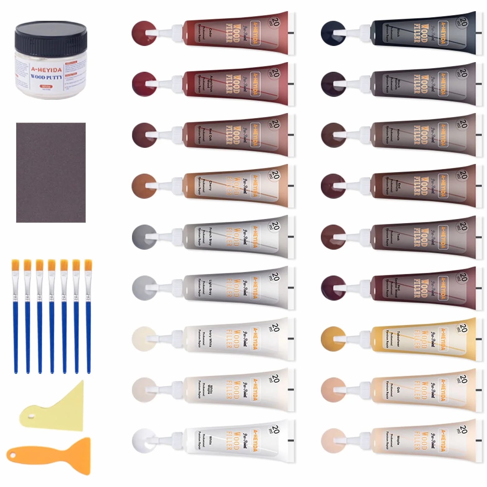 kit Reparación Madera, 30 Piezas Masilla Madera 18 Colores Pasta Reparadora Madera Para Reparar Grietas, Agujeros, Arañazos, Parqué, Madera, Muebles, Láminas de Banco de Trabajo
