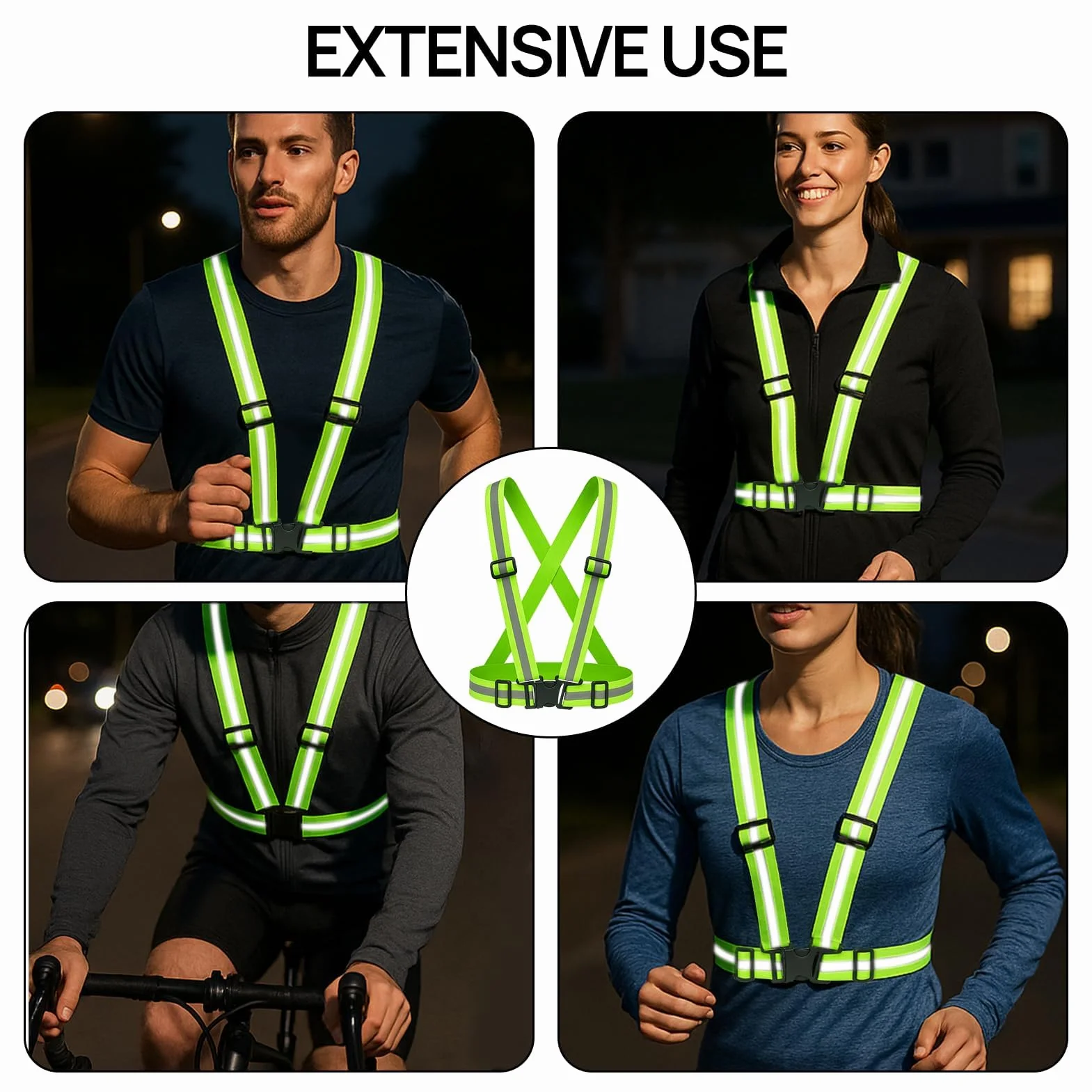 Chaleco reflectante de alta visibilidad de 2 piezas, cintura elástica ajustable, chaleco de seguridad transpirable para exteriores, para hombres y mujeres, ciclismo, motociclismo, jogging, verde