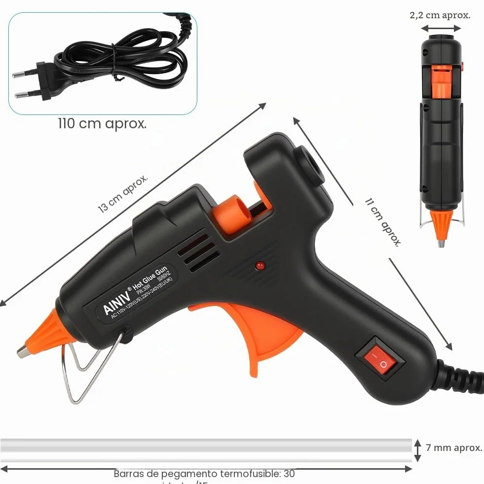 Ainiv Mini Pistola de Silicona Caliente 30 Barras de Pegamento (7 mm x 150 mm), Pistola Silicona Antigoteo de 30 W, para Arte, Empaques, Reparaciones y en el Hogar, Oficina y Escuela