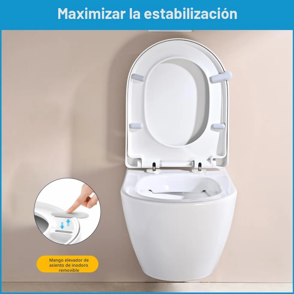 Tapa WC Universal Forma de D [LARGO], YEAUPE PRO Asiento de Inodoro de Cierre Suave con Liberación Rápida para una Fácil Limpieza, Blanco, 44,6 x 36,1 x 5cm, Incluye plantilla de instalación