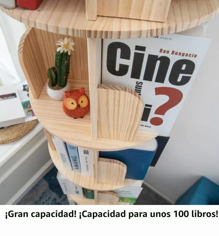 Heehee Estantería giratoria de 360 Grados, estantería de pie para Suelo de 4 Niveles, Estante de Almacenamiento para niños y Adultos, Organizador de estantería de Madera Maciza
