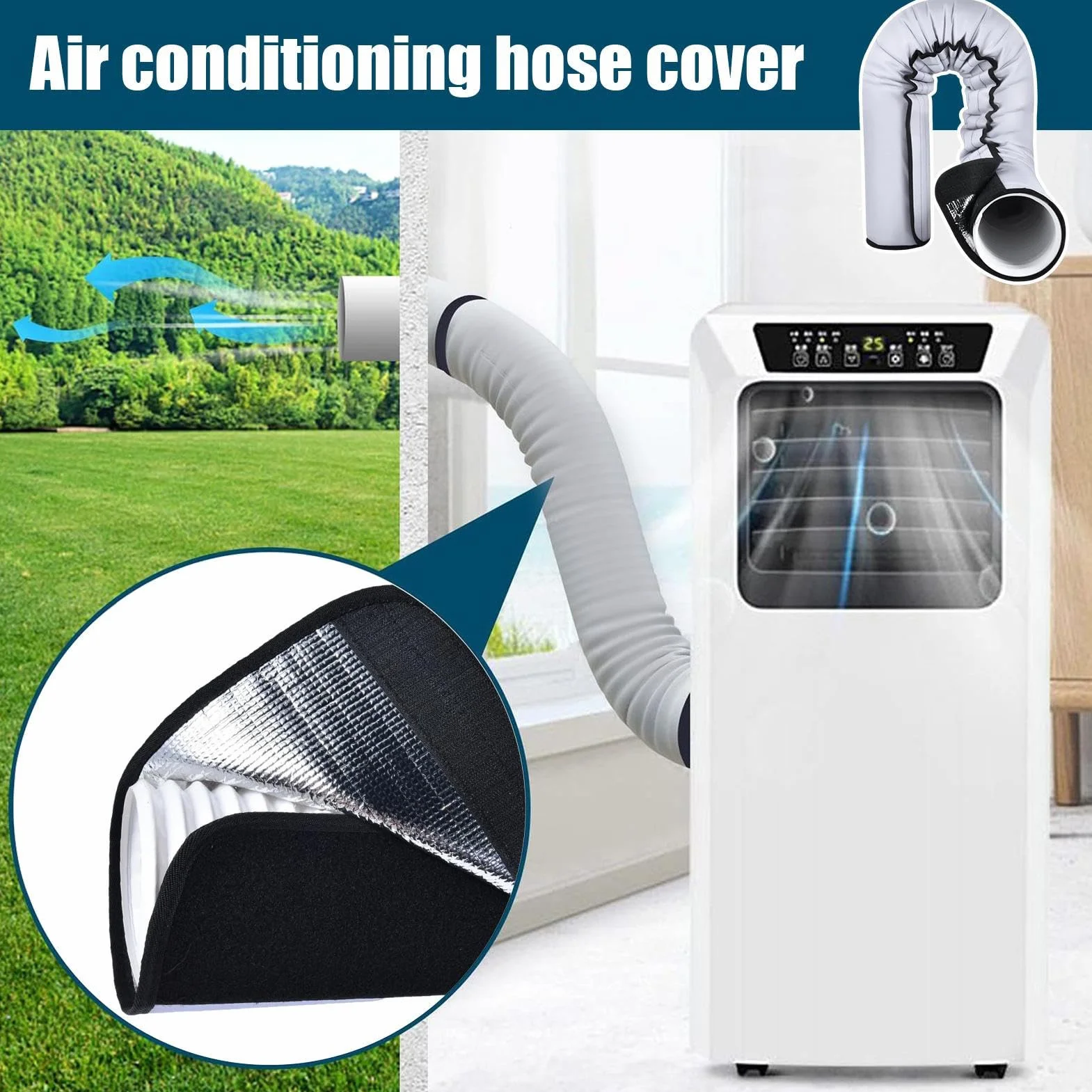 Funda Aislante Para Manguera De Aire Acondicionado | Cubierta Protectora Para Tubo De Escape Y Conducto,Resistente Al Calor, Impermeable Y Portátil Con Correas De Ajuste Para Protección De