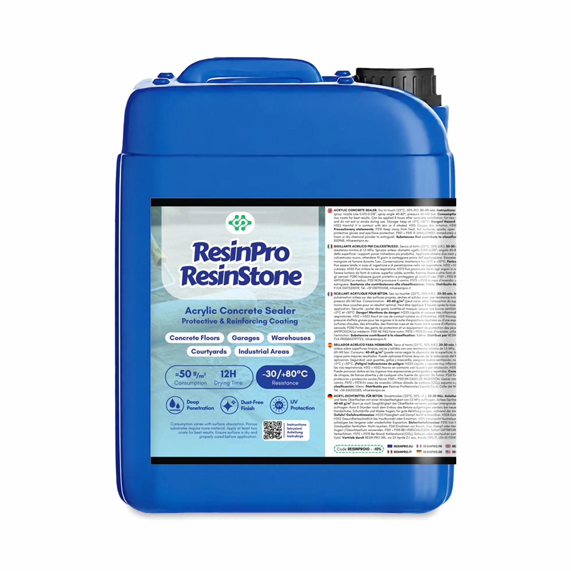 RESIN PRO - Resina metacrílica monocomponente ResinStone - Revestimiento para suelos de hormigón impreso, consolidante, impermeable, a prueba de polvo, transitable - 2 L 30m2.