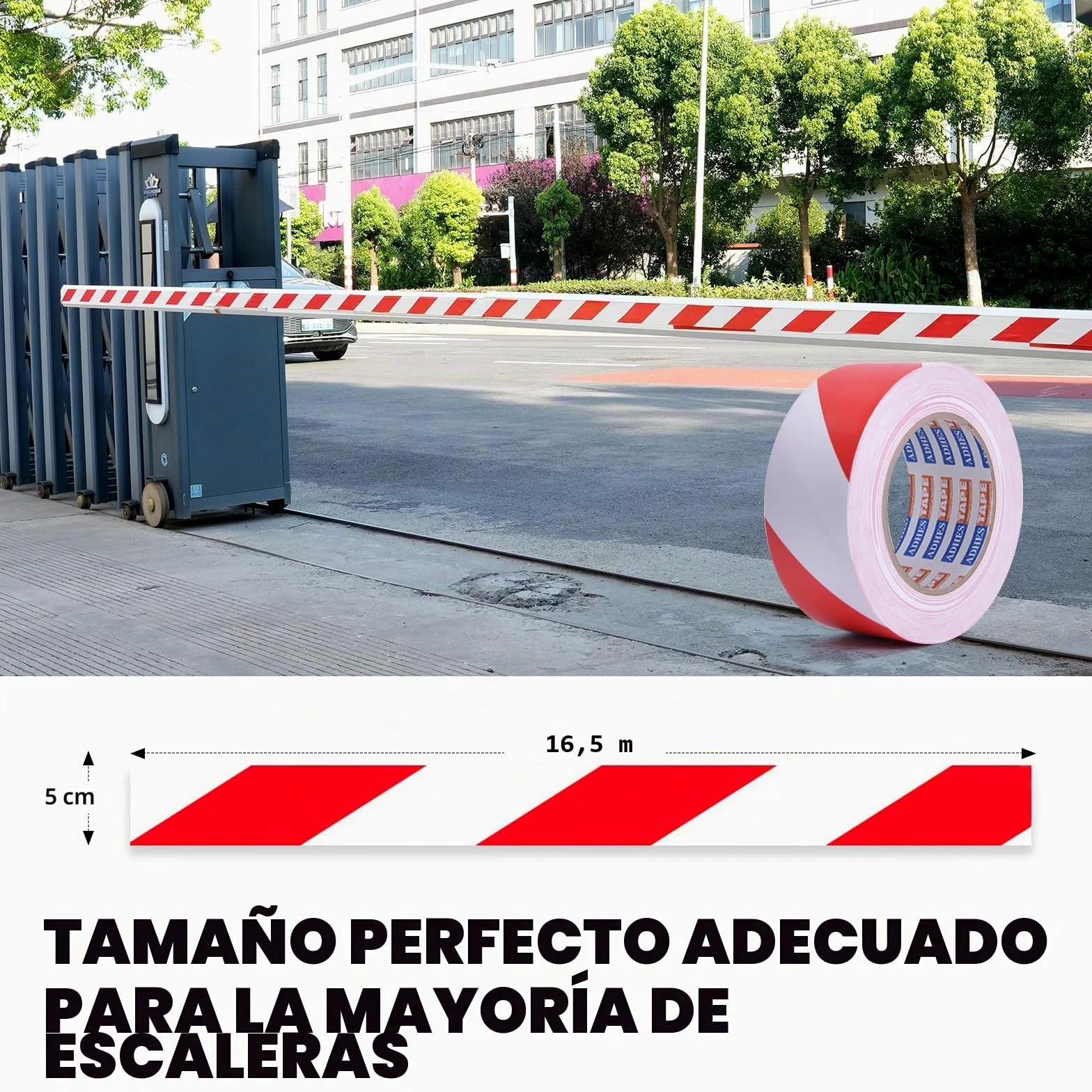 ADHES Cinta Adhesiva de Señalización de Marcado de Advertencia de Peligro, Cinta de Señalización de Suelo de PVC, Roja y Blanca, 50 mm x 32 m, 5 Rollos