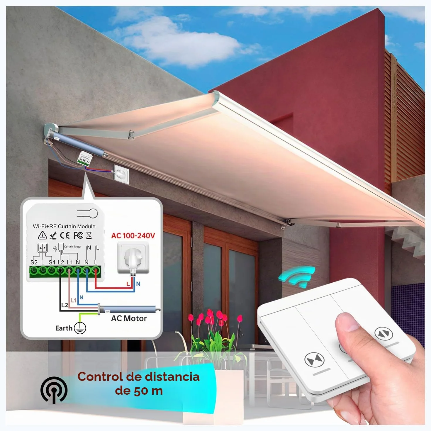 Interruptor Persianas WiFi RF433 Interruptor inalámbrico móvil, Relé de persianas temporizador inteligente para cortina eléctrica Compatible con Alexa Voice Google Home tuya APP Control, 500W