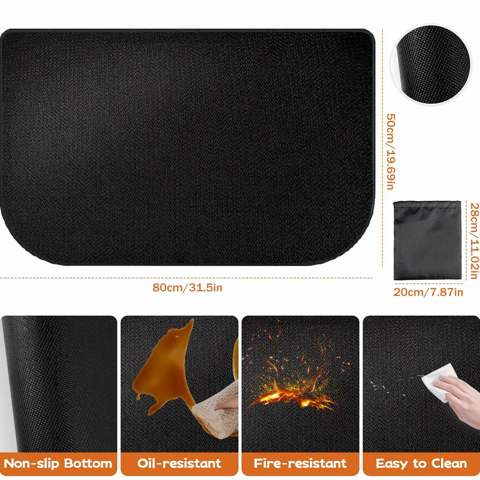 Alfombrilla Ignifuga, Alfombra Ignifuga para Chimenea 80x50cm, Alfombra Ignifuga Semiredonda, Alfombras Ignífugas Chimeneas, Protector Suelo Chimenea, Proteger el Suelo contra chispas