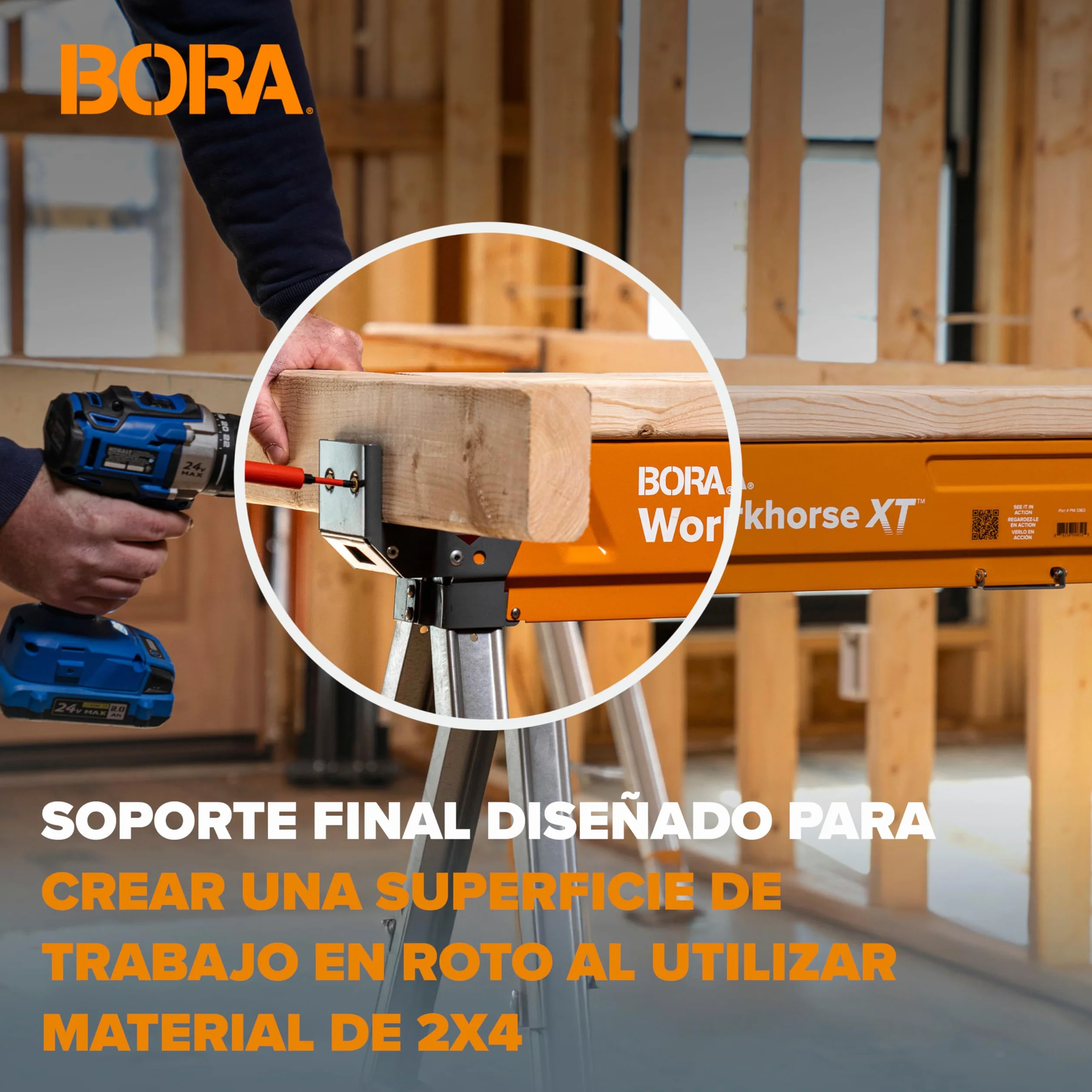 Bora Workhorse XT Juego de 2 Caballetes de Sierra Plegables Altura Ajustable Resistentes para Contratistas