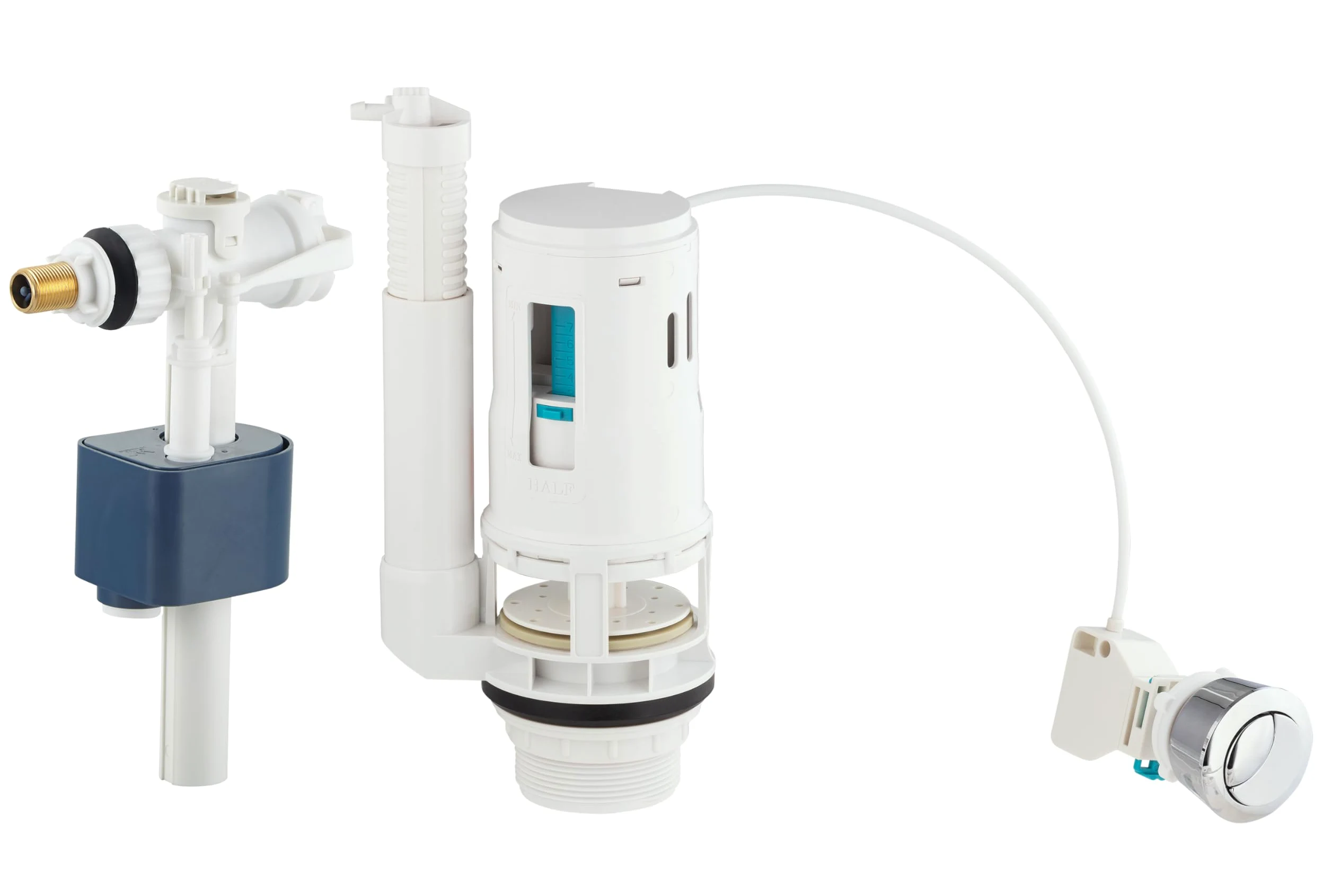 Conjunto de Descarga con Válvula Flotadora + Mecanismo de Inodoro con Cable y Botón Pulsador 3/6 L | Ahorro de Agua | Compatible con Cisternas | NOYON & THIEBAULT