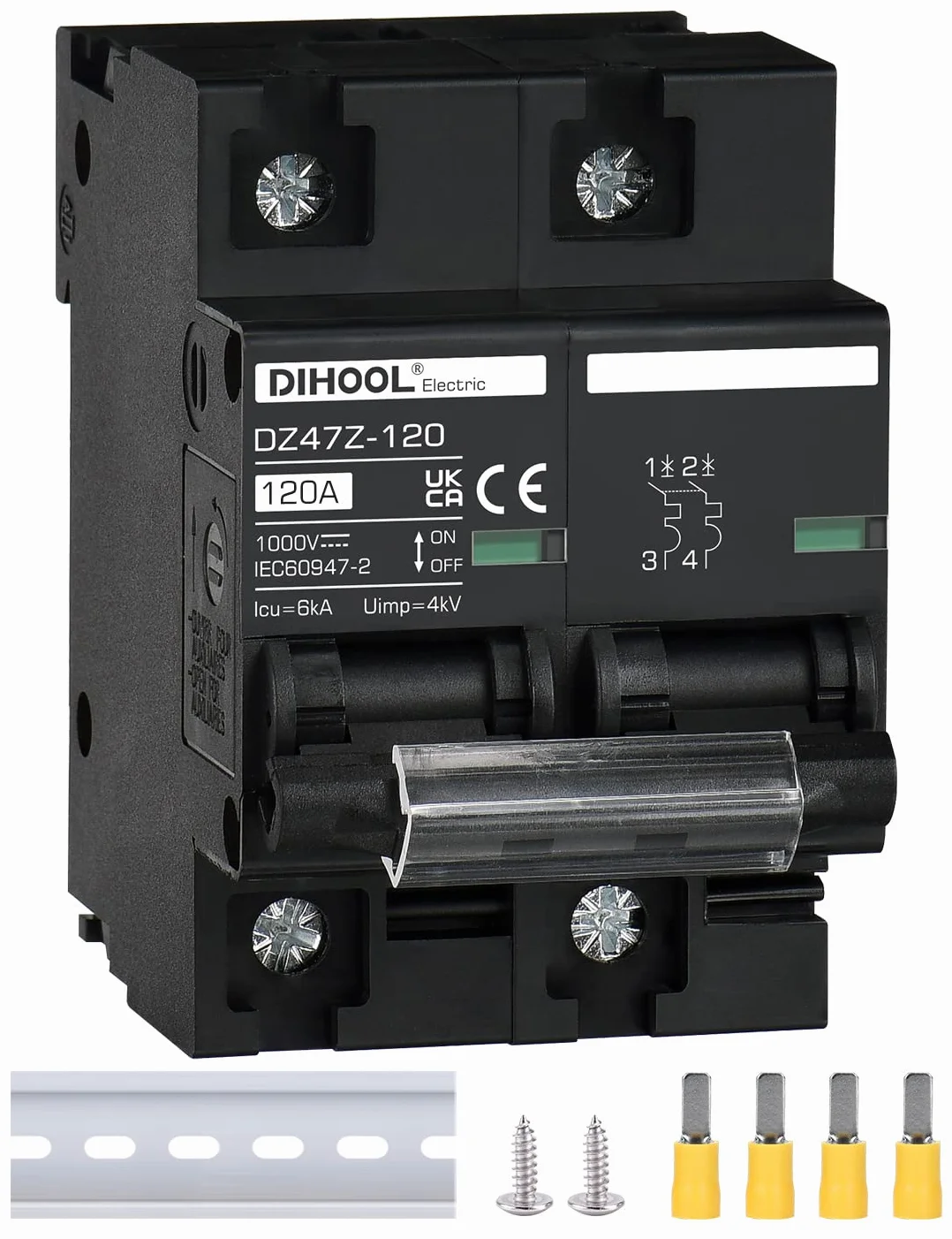DIHOOL Disyuntor de corriente continua 1000VDC disyuntor PV solar fusible fotovoltaico automático (DC1000V,2 polo 125A)