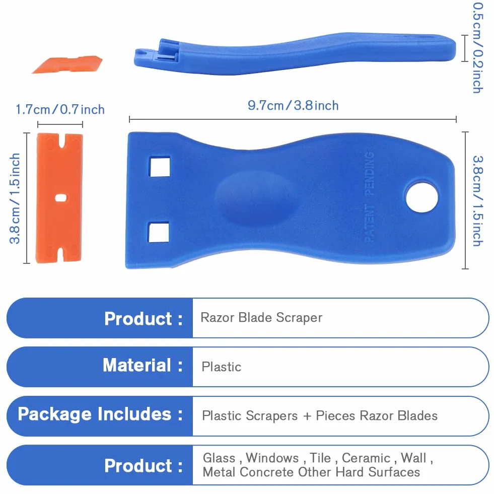 Flintronic Raspador Vitroceramica, 1 Rasqueta Multiusos Profesional con 20 Cuchillas para Ventanas, Espejos, Azulejos Limpieza (Azul Naranja)