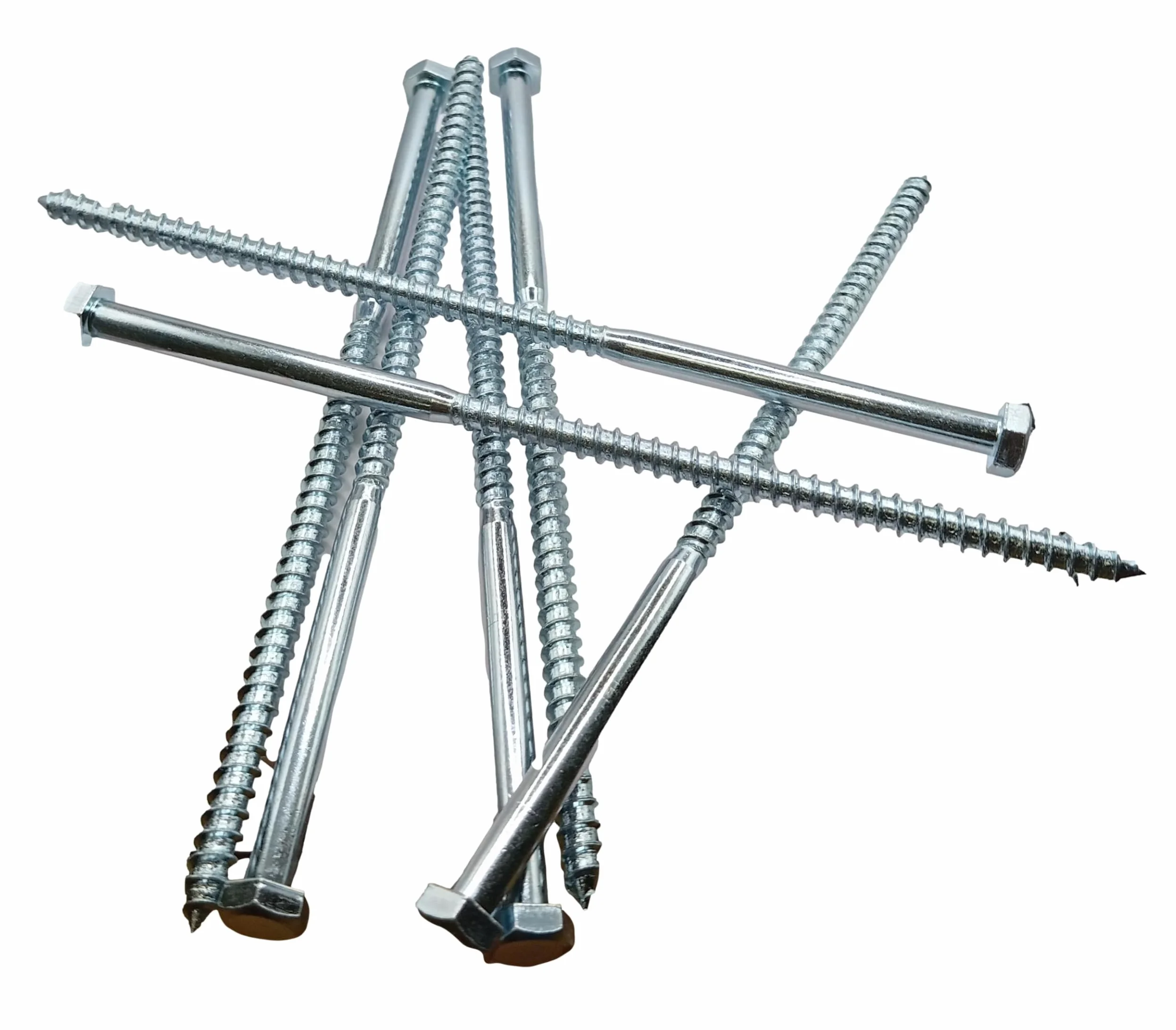 LLB 200 mm M8 para tornillos de madera, cabeza hexagonal de 13 mm de ancho, tornillo de hormigón chapado en zinc, pernos de media rosca, color plateado, largo de 8 x 200 mm, caja de 6 unidades