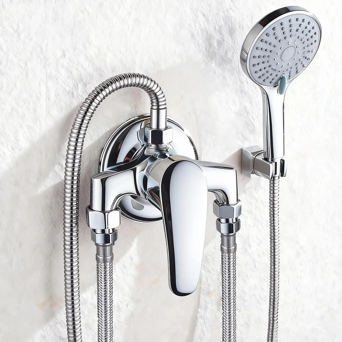 Grifo Mezclador de Ducha, Grifo de Ducha Montado en Pared, Válvula Mezcladora Manual para Agua Fría y Caliente, Acabado Cromado