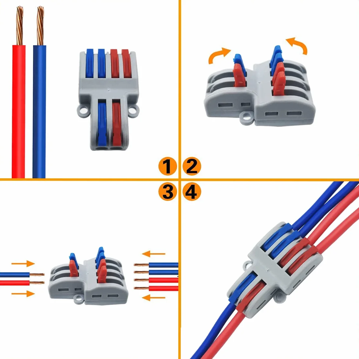 Conectores Electricos, CESFONJER 10 pcs SPL-42 Conector Cable, biateral conector conductor compacto, bloques de conectores eléctricos (2 en 4 fuera)