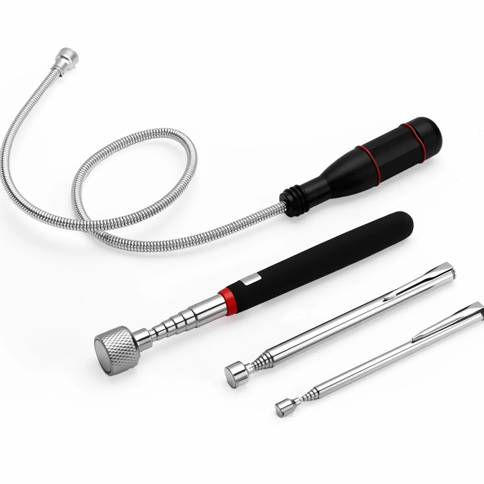 4 Piezas Herramienta Recogedor Magnético Extensible Iman Telescopico Iman Flexible Acero Inoxidable para Recoger Tornillos y Tuercas y Otros Objetos Metálicos