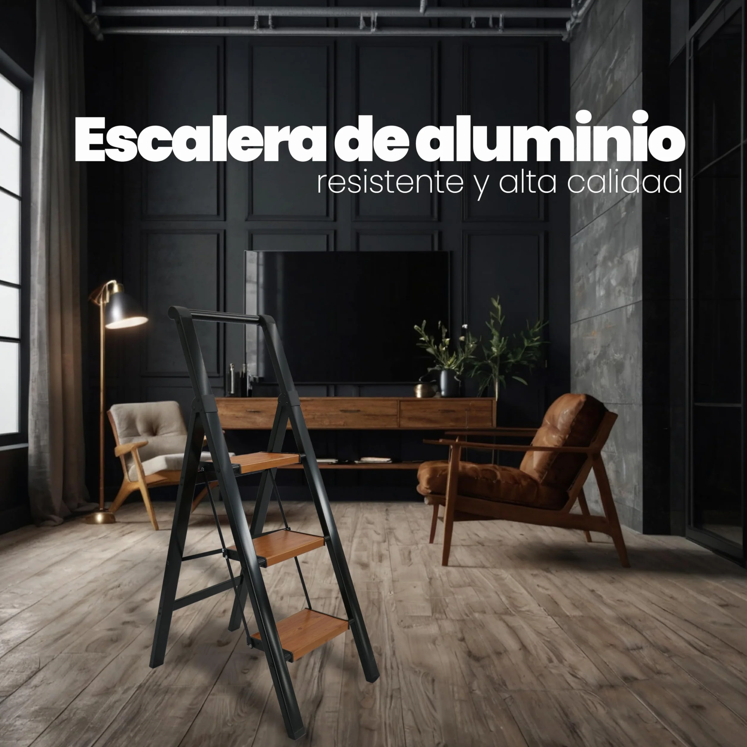 UZIRO Escaleras Plegables 3 Peldaños, Escalera de Aluminio 3 Peldaños Anchos, Sistema Antodeslizante, Muy Liviana y Facil de Guadar