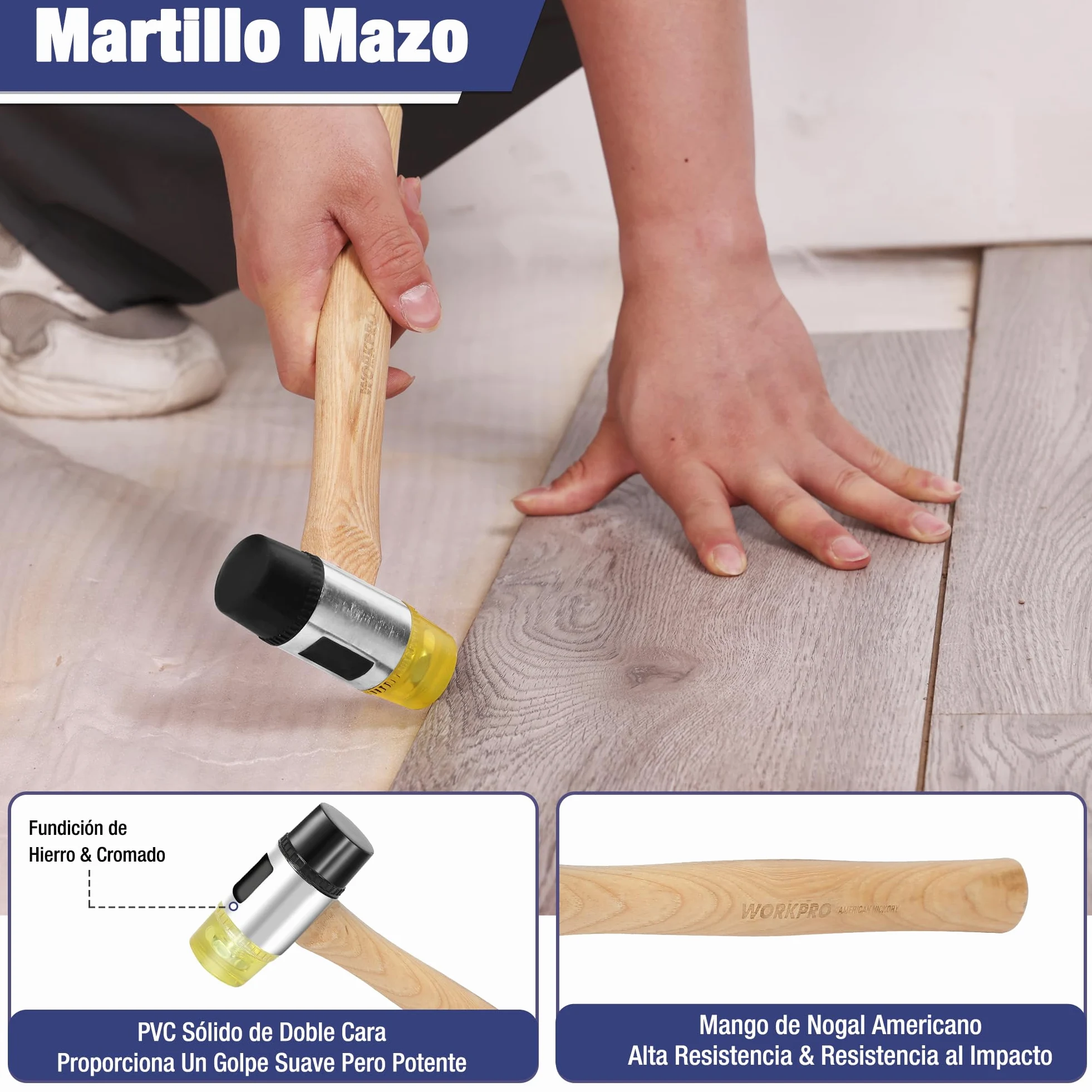 WORKPRO Herramientas para Suelos Laminados con 30 Separadores, Kit de Instalación de Suelo y Piso Laminado, Martillo de Doble Cara, Barra de Tracción y Taco de Impacto