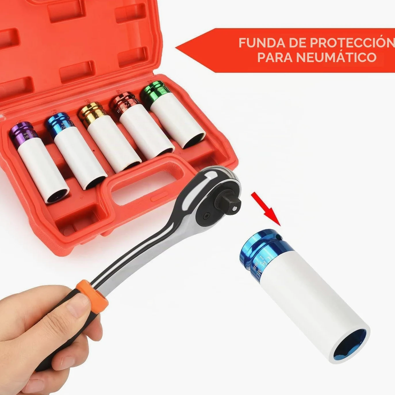 Juego de 5 llaves de impacto con insertos protectores, juego de tuercas para ruedas 15, 17, 19, 21, 22 mm, inserto de 1/2 pulgada para llave de torque e impacto, herramienta para tuercas de