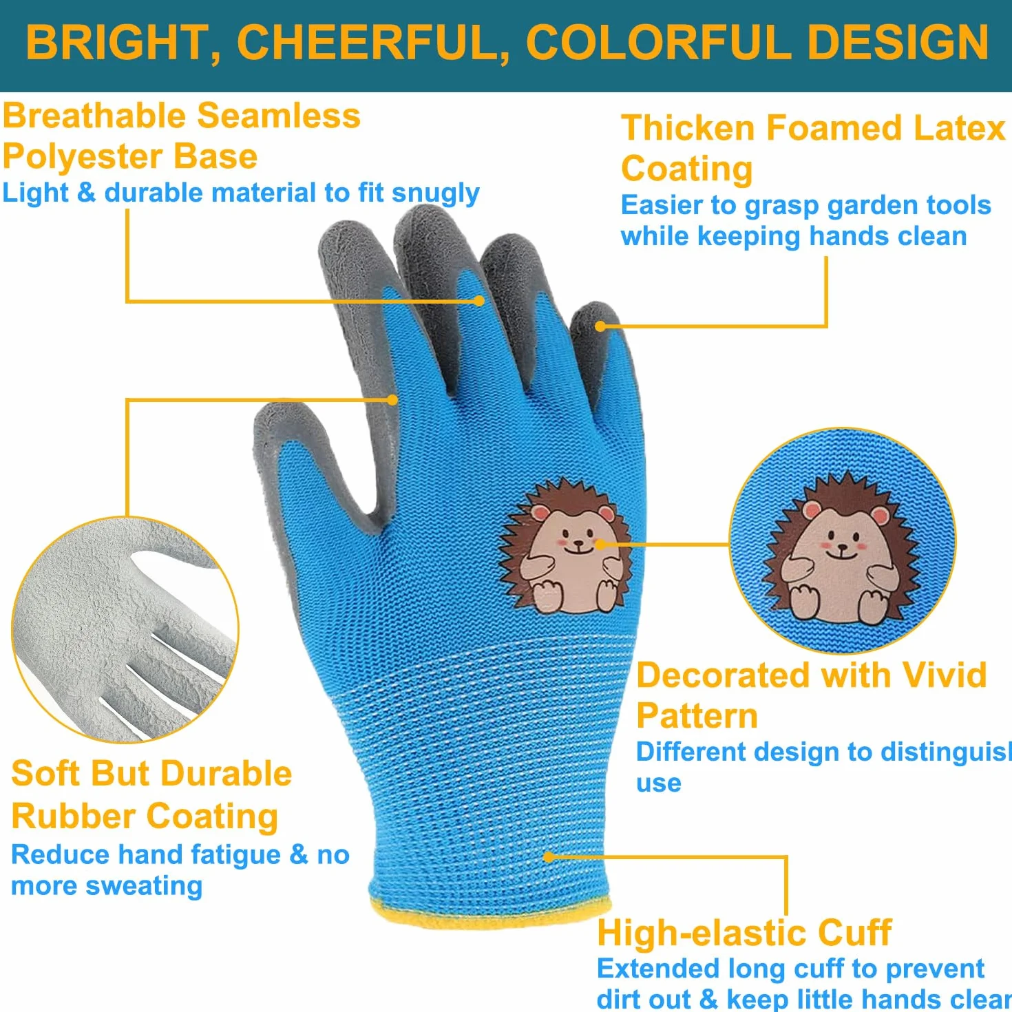 Guantes de Jardinería para Niños 3-5 Años Recubiertos de Goma Agarre Antideslizante