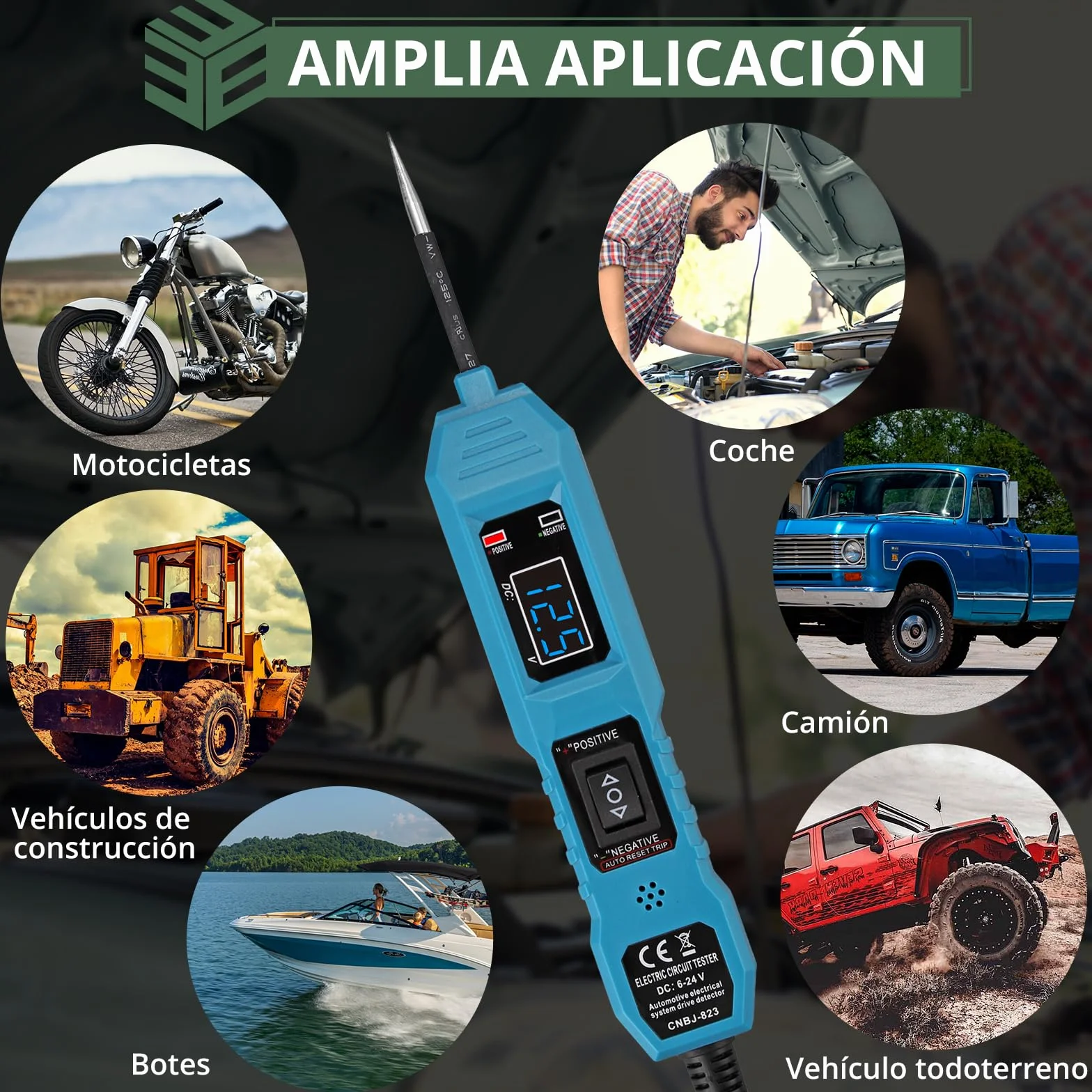 EYPINS 6-36V Probador de Circuitos Automotriz, Comprobador de Corriente y Fusibles Coche con Pinzas de Cocodrilo, Pantalla LCD, Cable 4.5m
