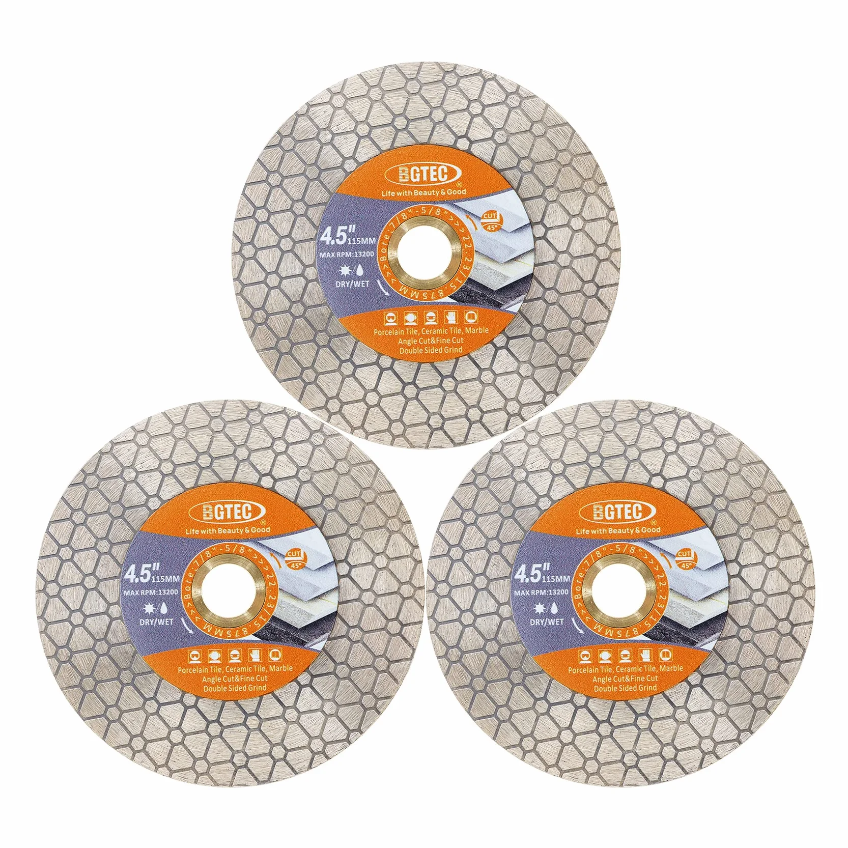 BGTEC Discos de Corte Diamantados - Disco de Corte 115mm para Ceramica, Porcelanato, Marmol, Piedra Artificial, Triangulo Doble Cara,5pcs