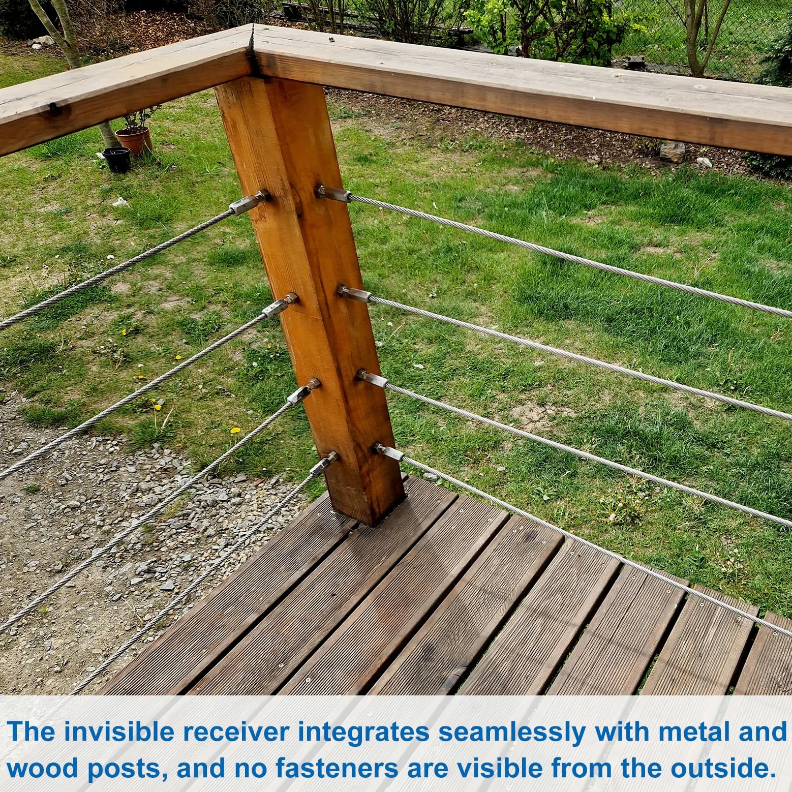 QUARKZMAN 10 Pz Kit Barandilla Cable Invisible, Receptor Invisible Y Tensor Con Extremo Espárrago 1/8" Acero Inoxidable 316 Para Barandillas Terraza, Escaleras, Postes Madera O Metal, Plata