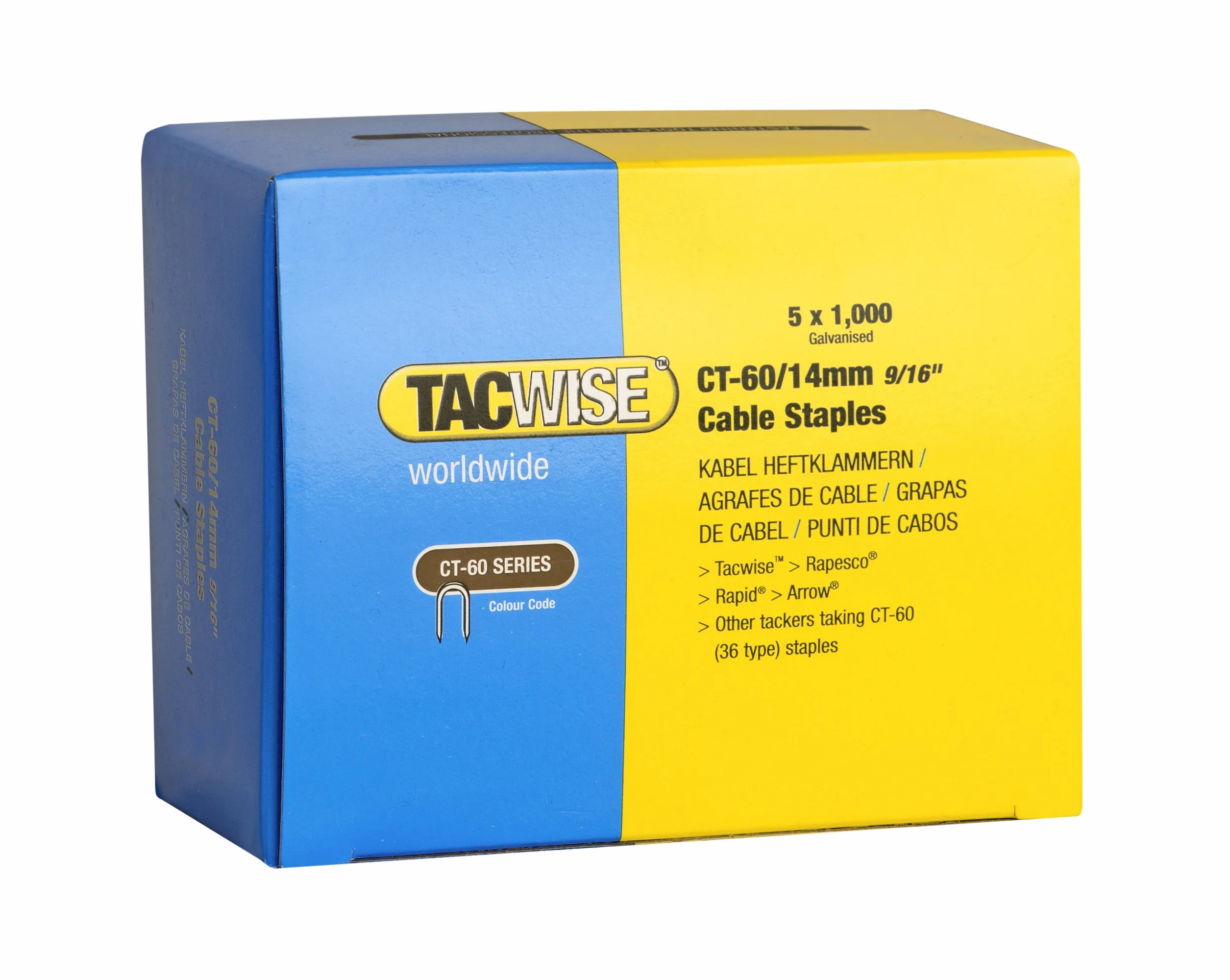 Tacwise 0356 Grapas para Cable de Acero Galvanizado Tipo CT-60 de 10 mm, Puntas Divergentes, Paquete de 5000