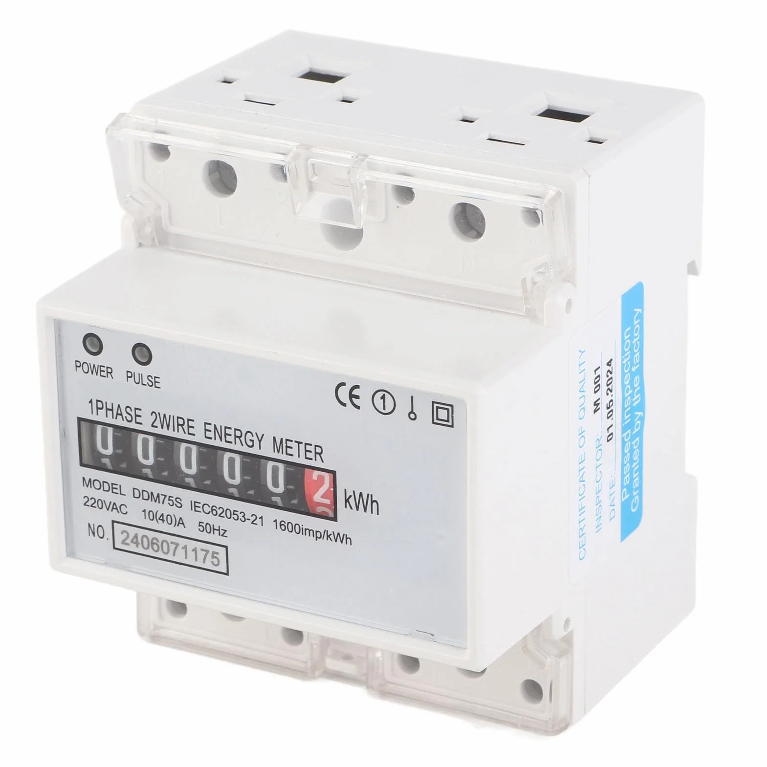 Medidor de Consumo de Energía Eléctrica, Vatímetro de Consumo de Energía Monofásico, Medidor de KWH Monofásico de Dos Hilos DDM75S 10-40A, Vatímetro de Consumo de Energía Eléctrica de Riel DIN LED