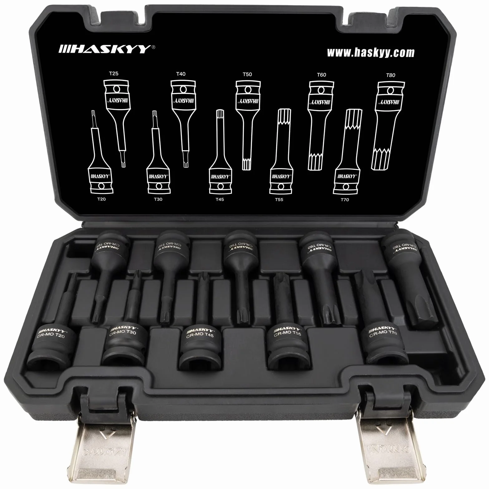 HASKYY Juego de llaves de impacto 1/2 pulgadas T20-T80 y Torx, 10 piezas, para coche, mantenimiento de frenos y reparación