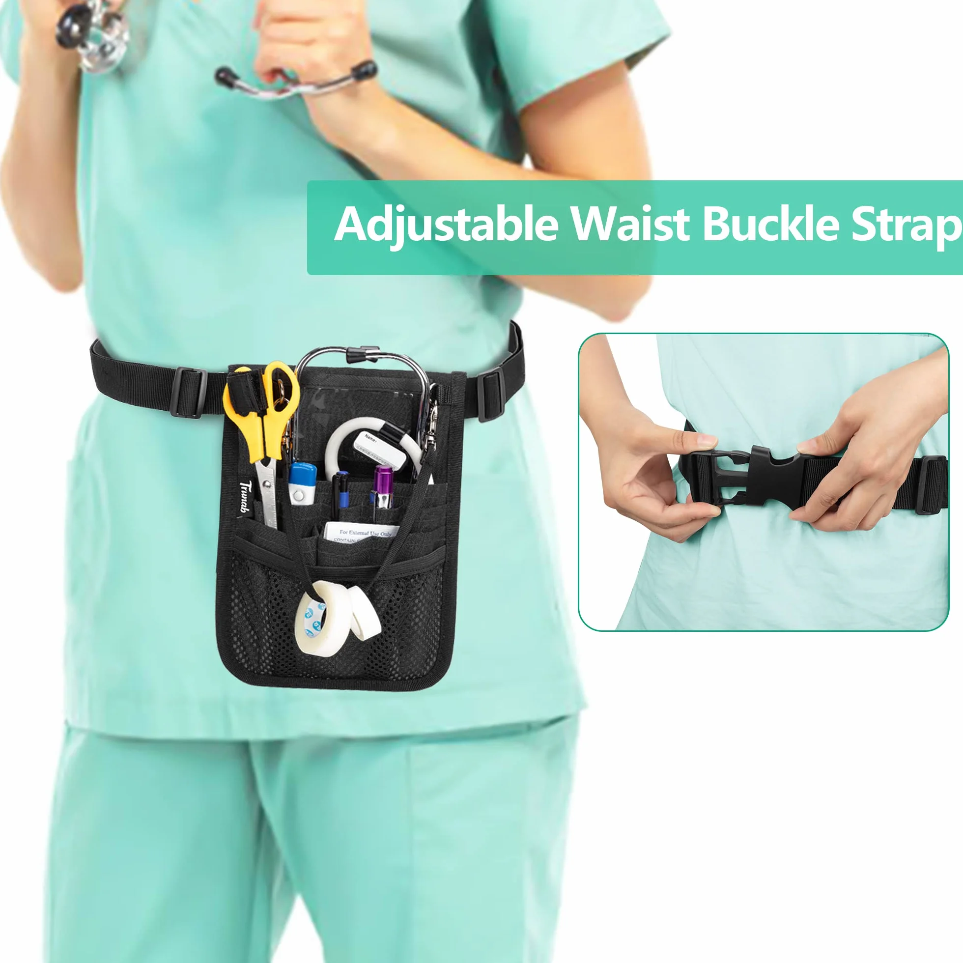 Trunab Riñonera de Enfermera con Soporte para Cinta, Organizador de Cinturón Ajustable, Negro