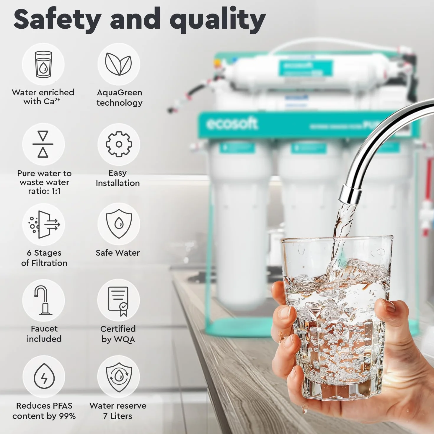 Ecosoft P'URE AquaCalcium Filtro Ósmosis Inversa con Bomba Montado Sobre Estructura Metálica para Hogar, Elimina 99.8% Contaminantes, Mineraliza Agua con Calcio