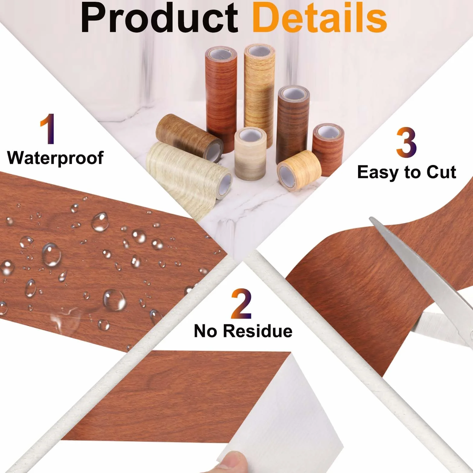 PATIKIL Cinta De Madera 12cm x 10m, Cinta Autoadhesiva De Textura De Madera Parche De Efecto De Madera Realista Para Muebles Gabinetes Pisos Paredes, Marrón Rojizo