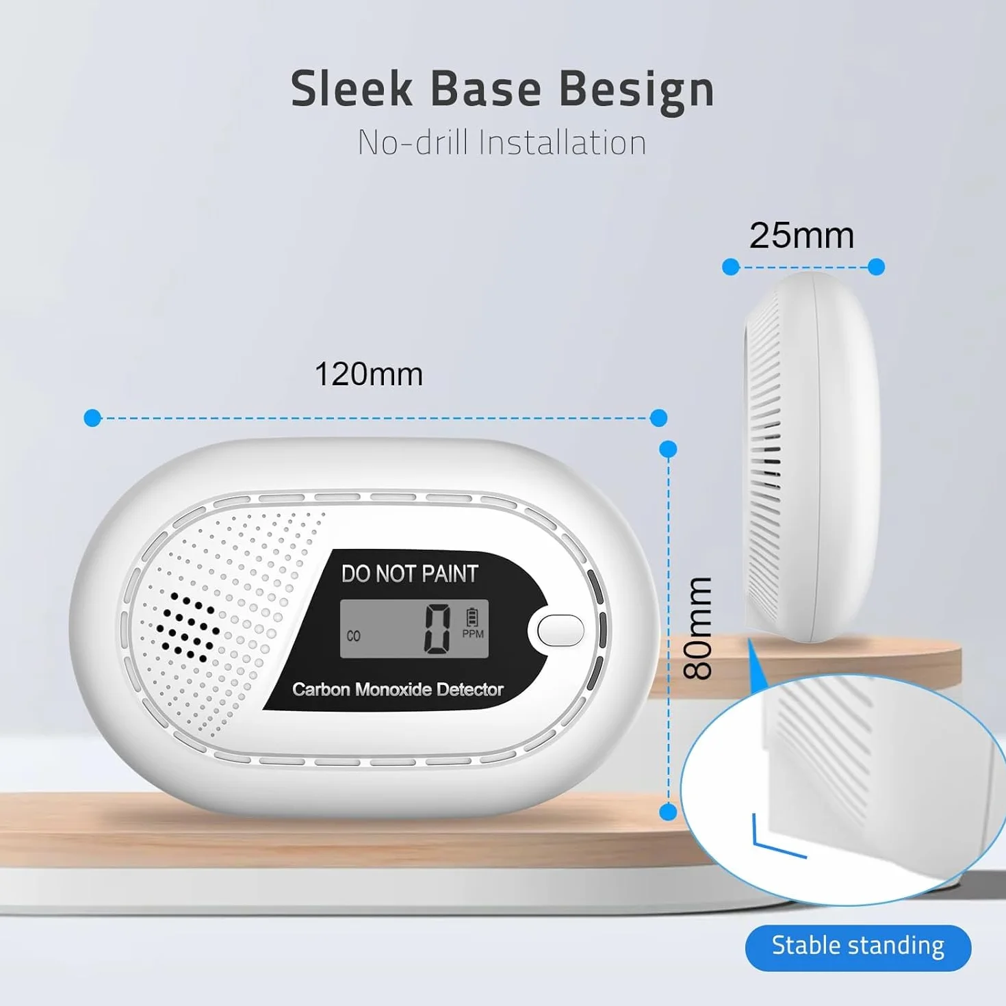 Safeliveo Detector Monoxido de Carbono con Pantalla Digital LCD, EN 50291, 10 Años de Vida Útil del Sensor, Alarma de Batería Baja, 2 Pieza Negro（No se Puede Utilizar con la estación Base）