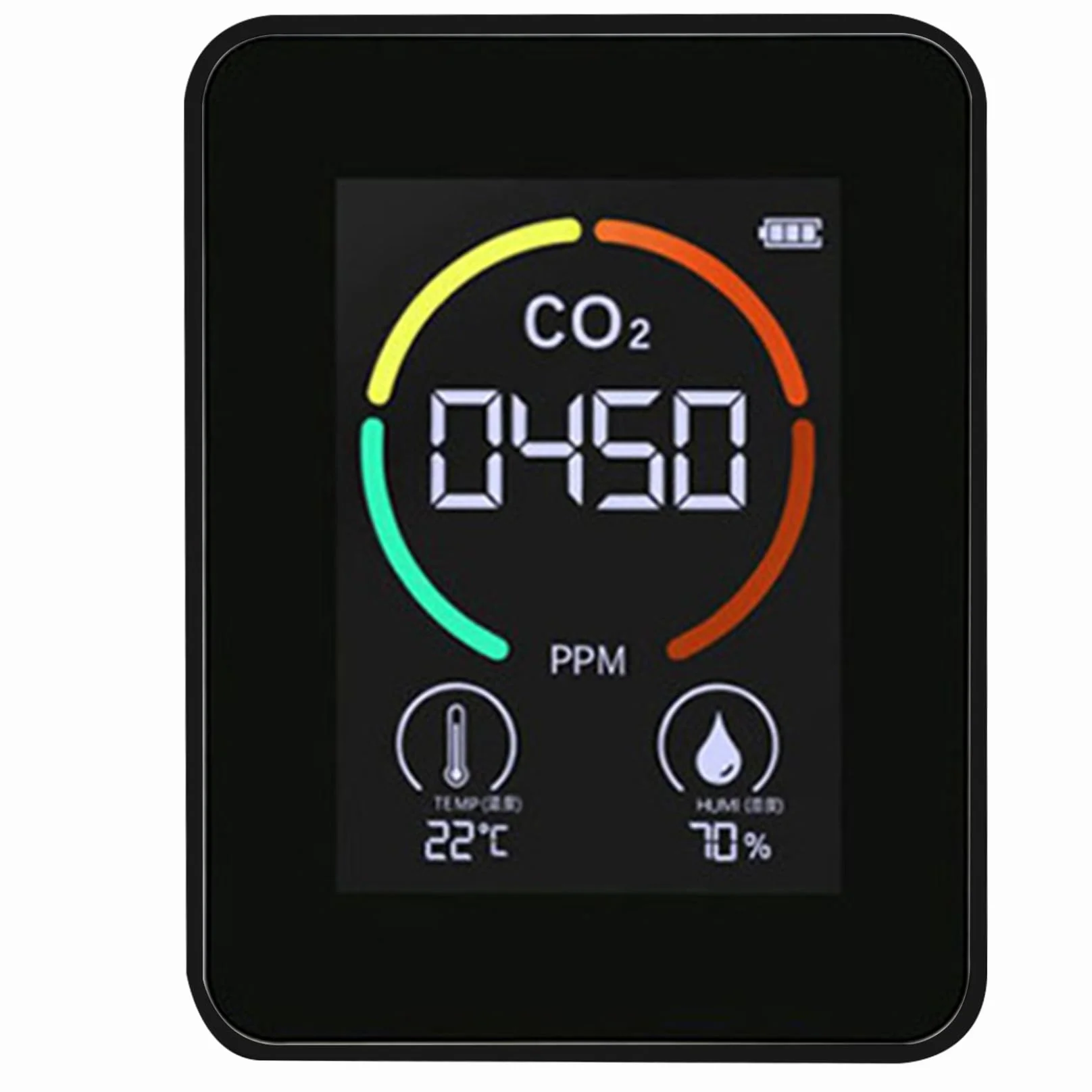Detector de CO2, 3 en 1 con LCD Que Muestra un Monitor de Calidad del Aire portátil Muestra la Temperatura Ambiente y la Humedad para Las Carpas de Cultivo de Casas rodantes, 400-5000ppm Negro